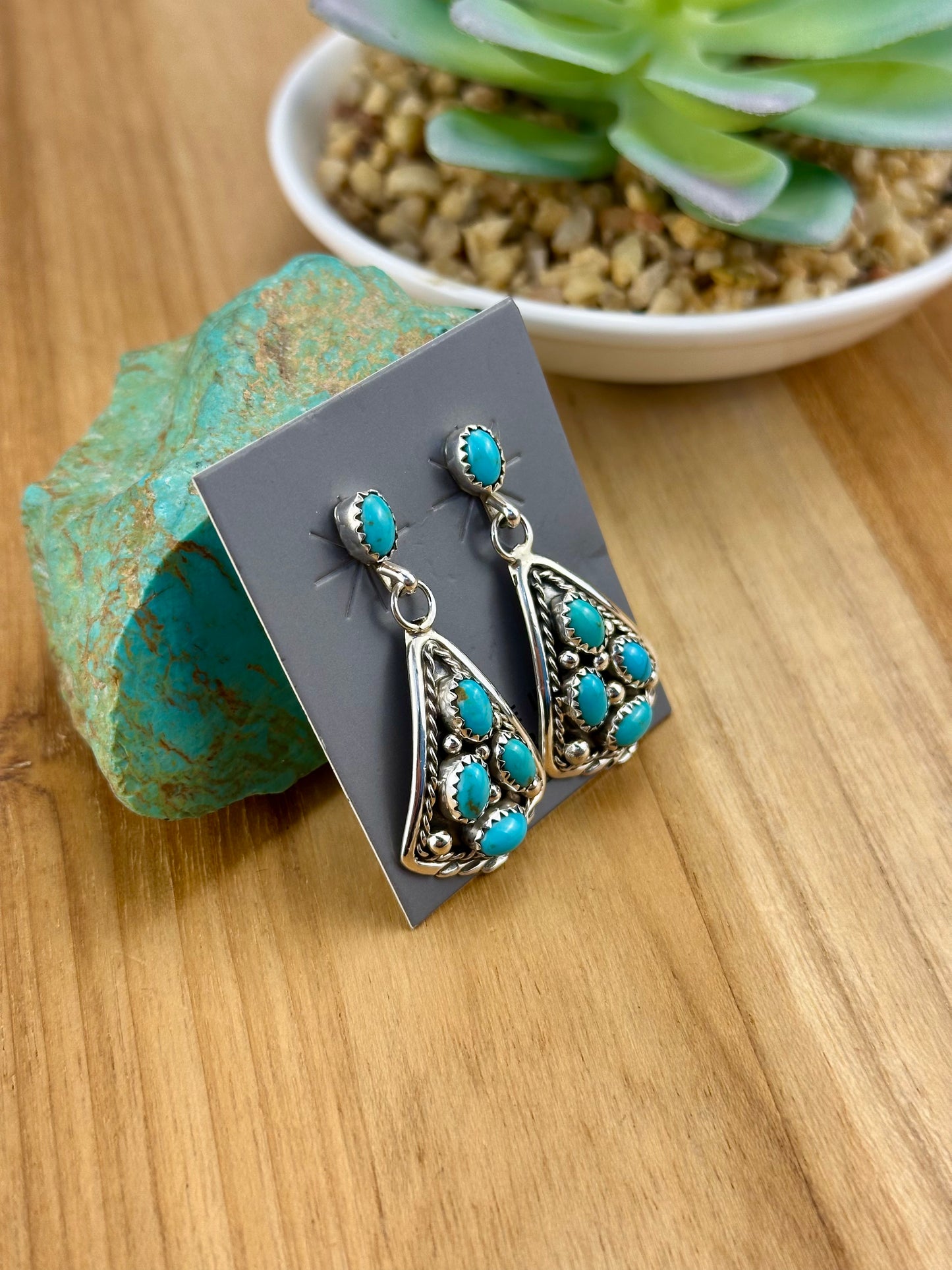 Kingman Turquoise Cluster Dangle Earrings