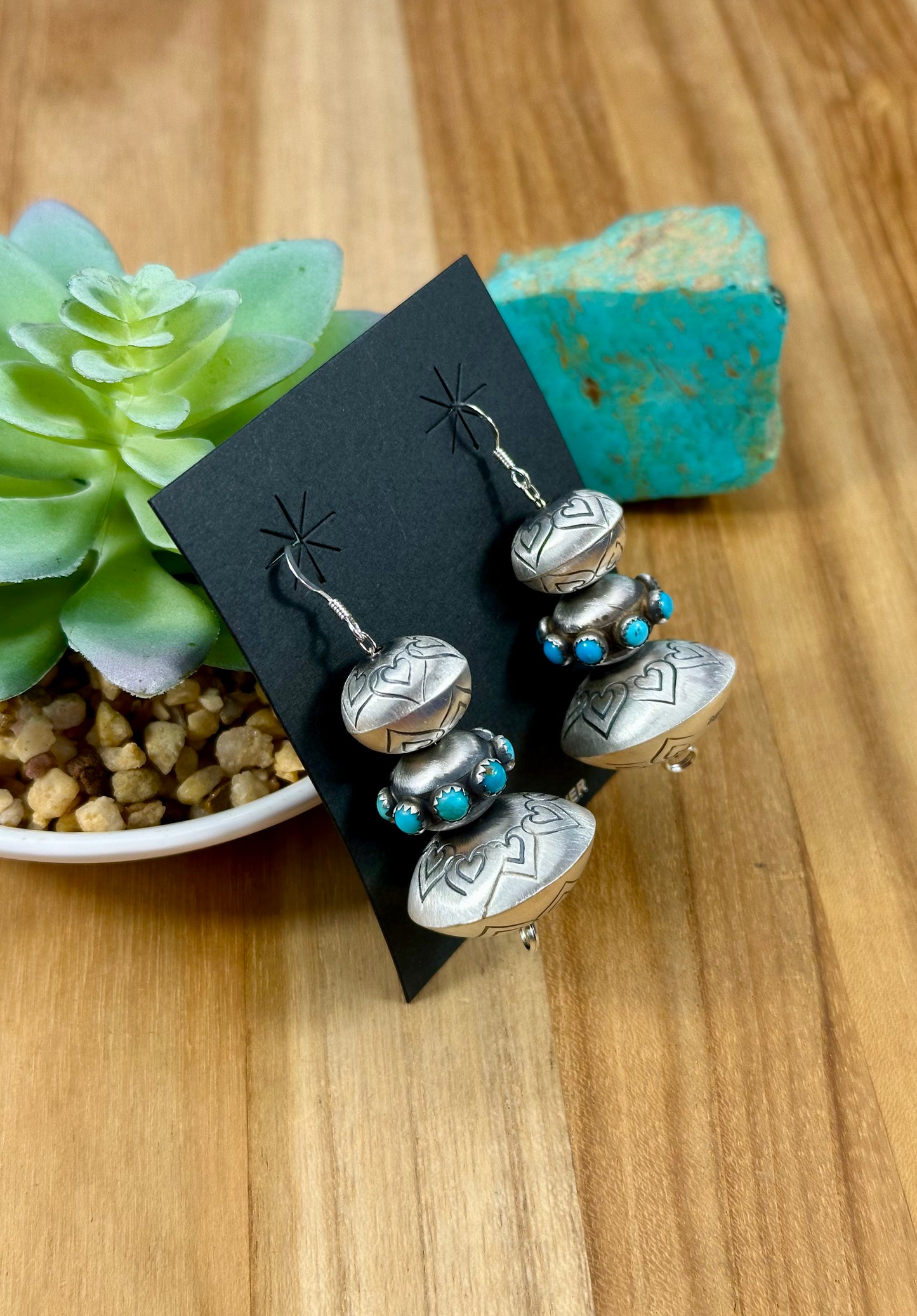 Handmade Sterling Pearl Kingman Dangle Earrings