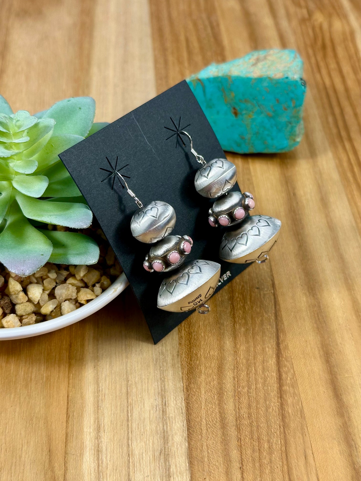 Handmade Sterling Pearl Pink Conch Dangle Earrings
