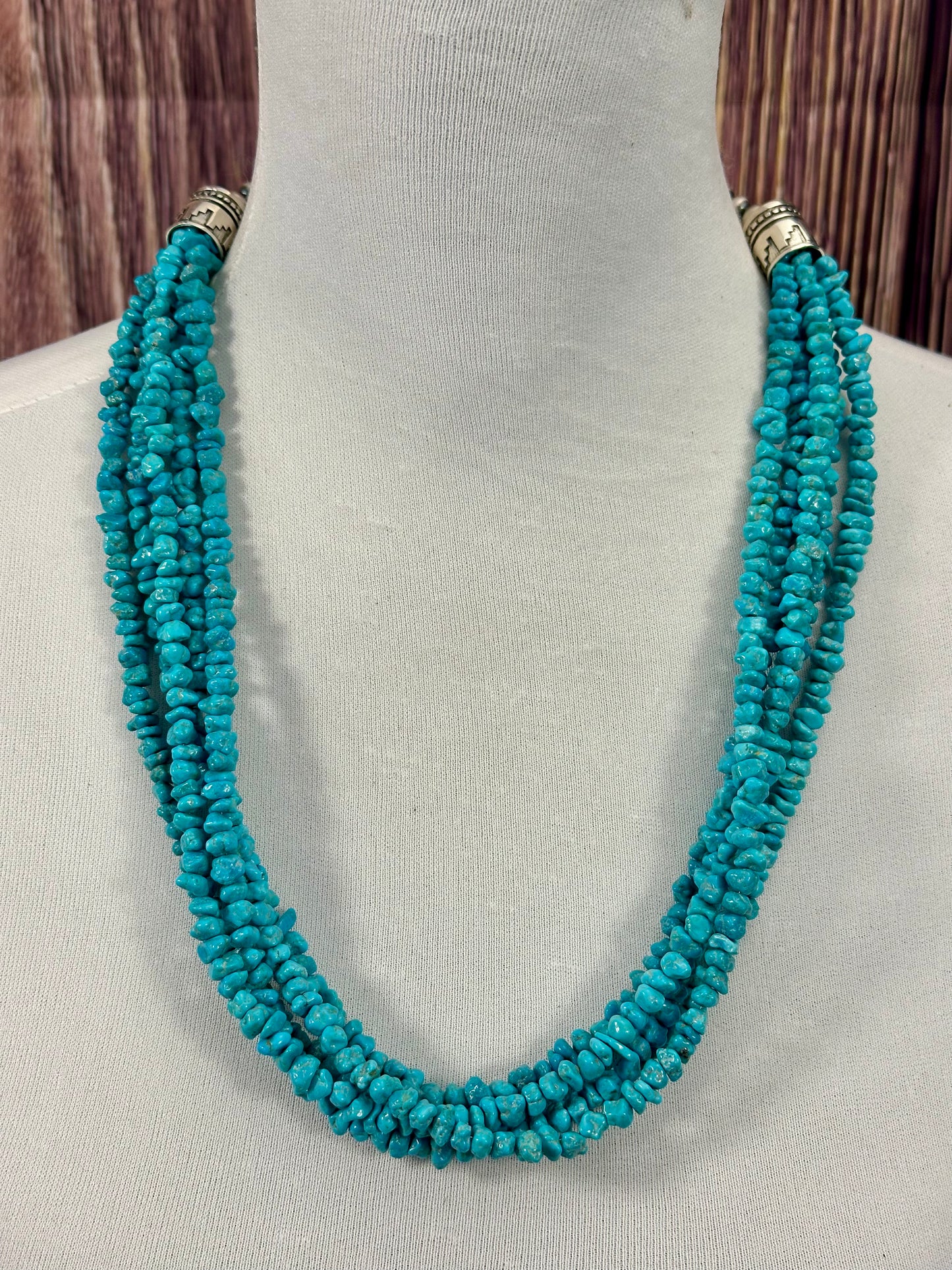 Kingman Turquoise Chip & Sterling Pearl Necklace