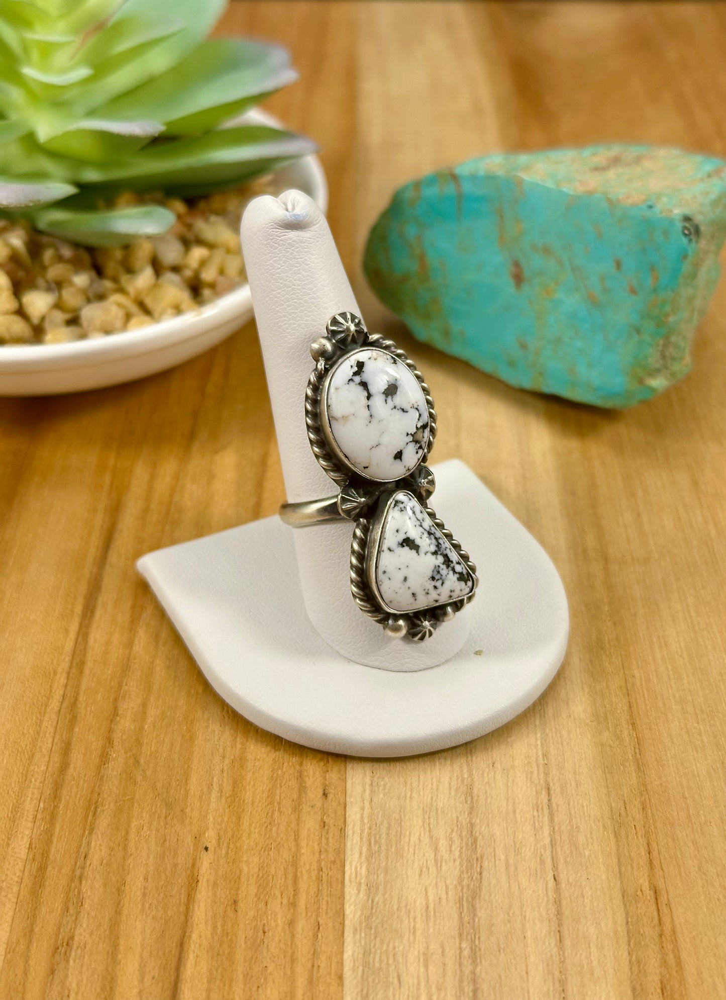 White Buffalo 2 Stone Sterling Ring