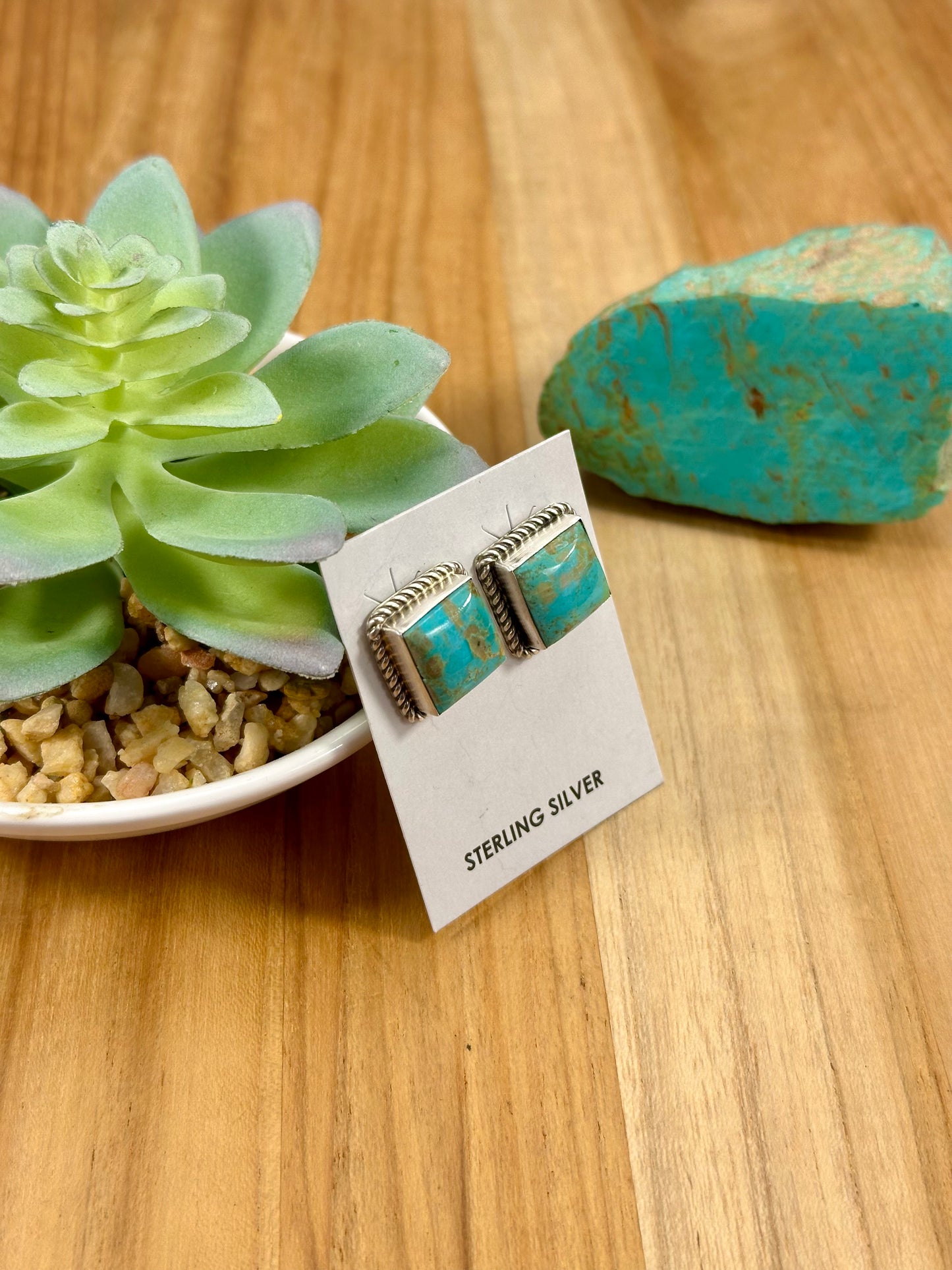 Kingman Turquoise Square Stud Earrings
