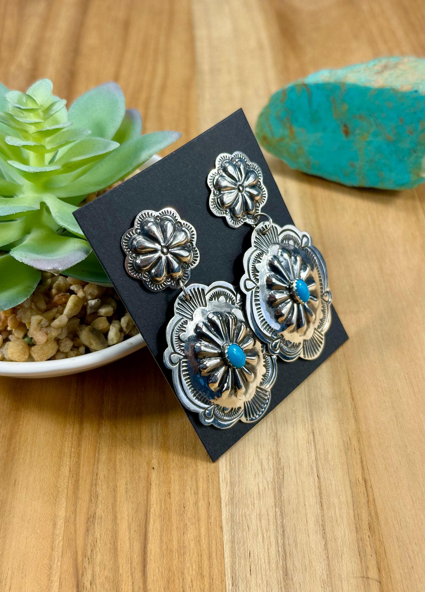 Kingman Turquoise Concho Sterling Earring