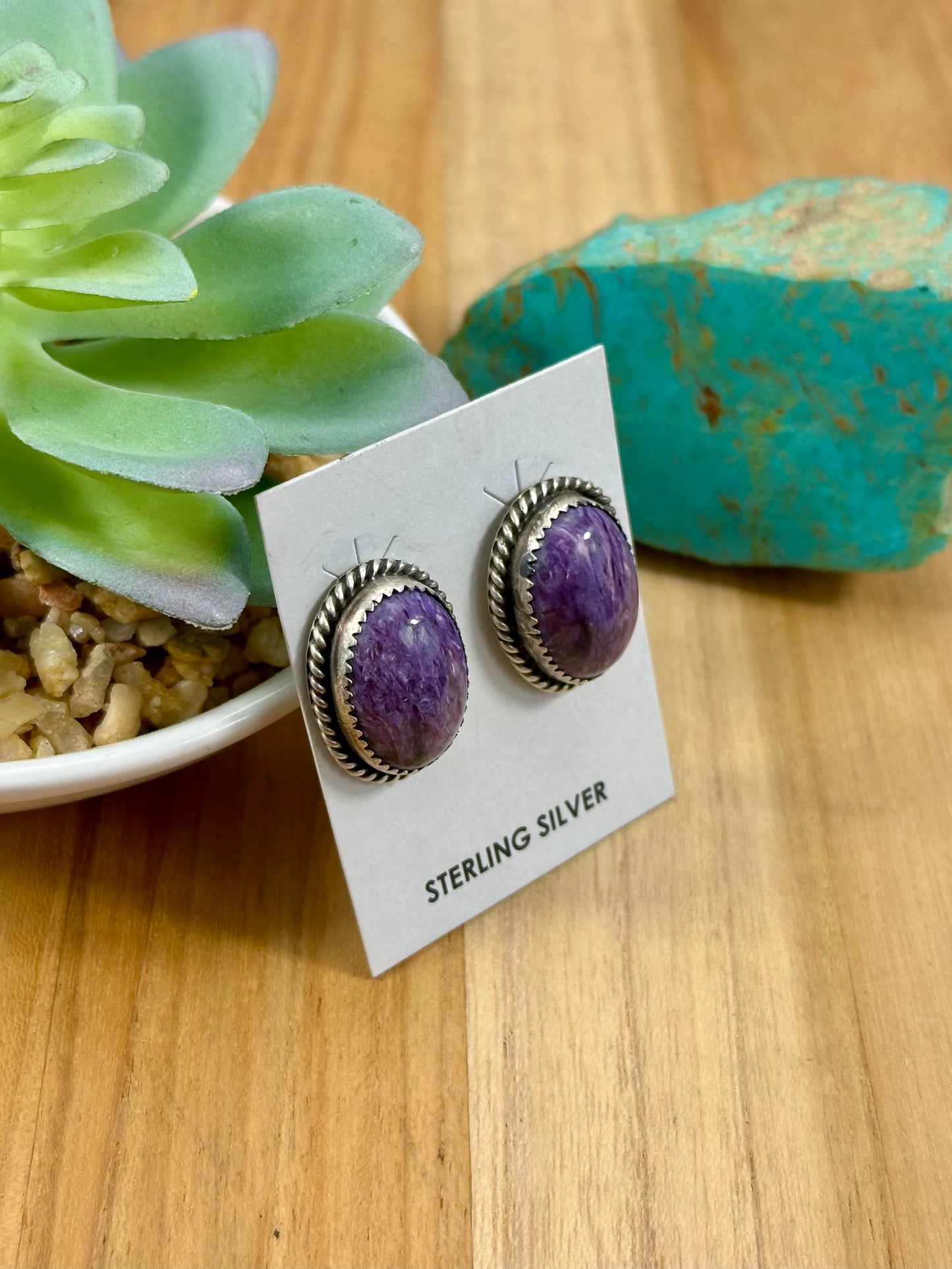 Charoite Oval Sterling Stud Earrings