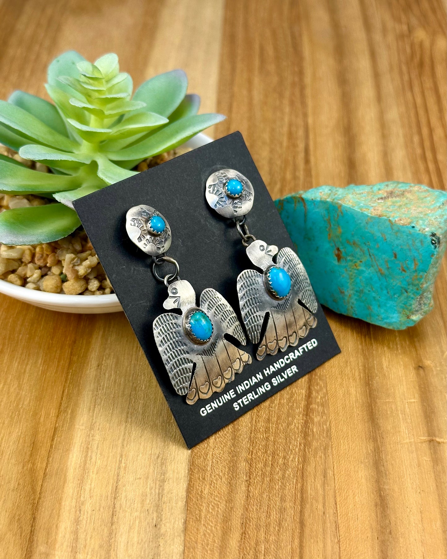 Kingman Turquoise Thunderbird Concho Earrings