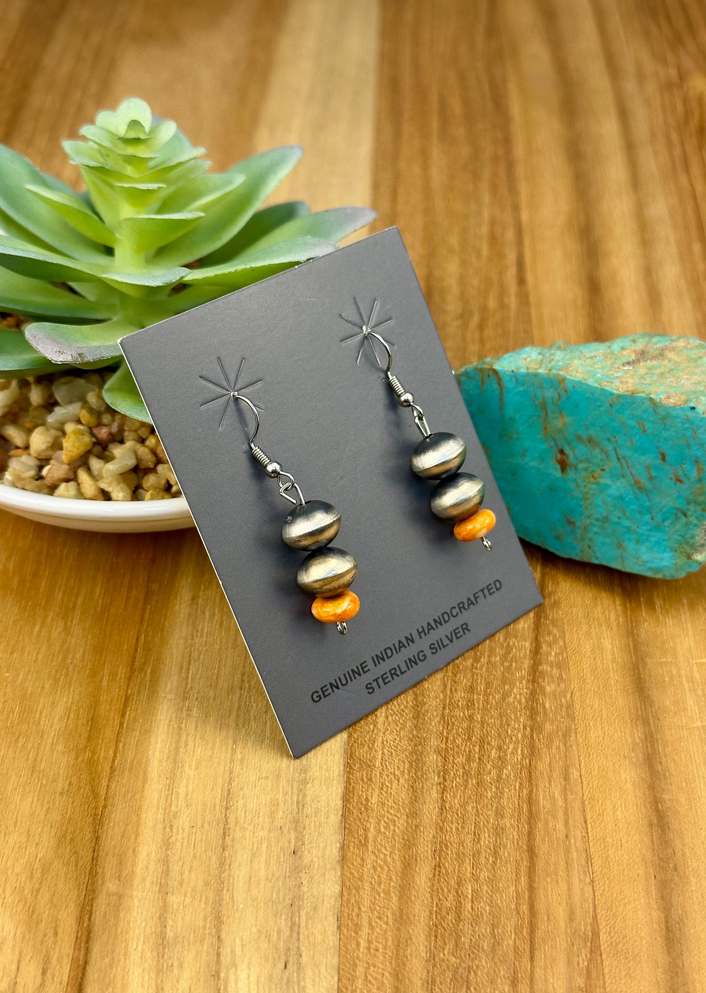 Orange Spiny & Sterling Pearl Dangle Earrings