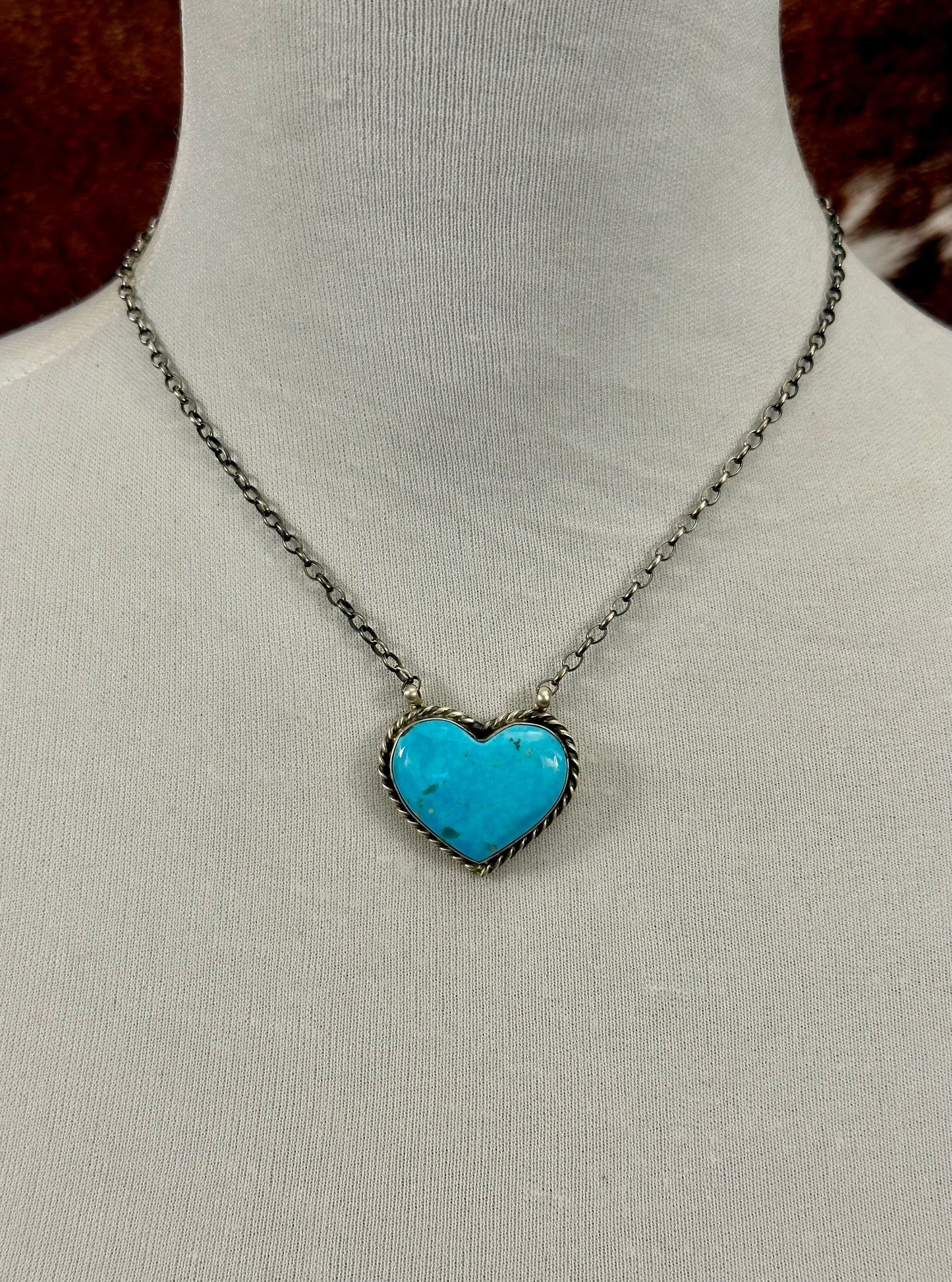 Kingman Turquoise Heart Sterling Necklace