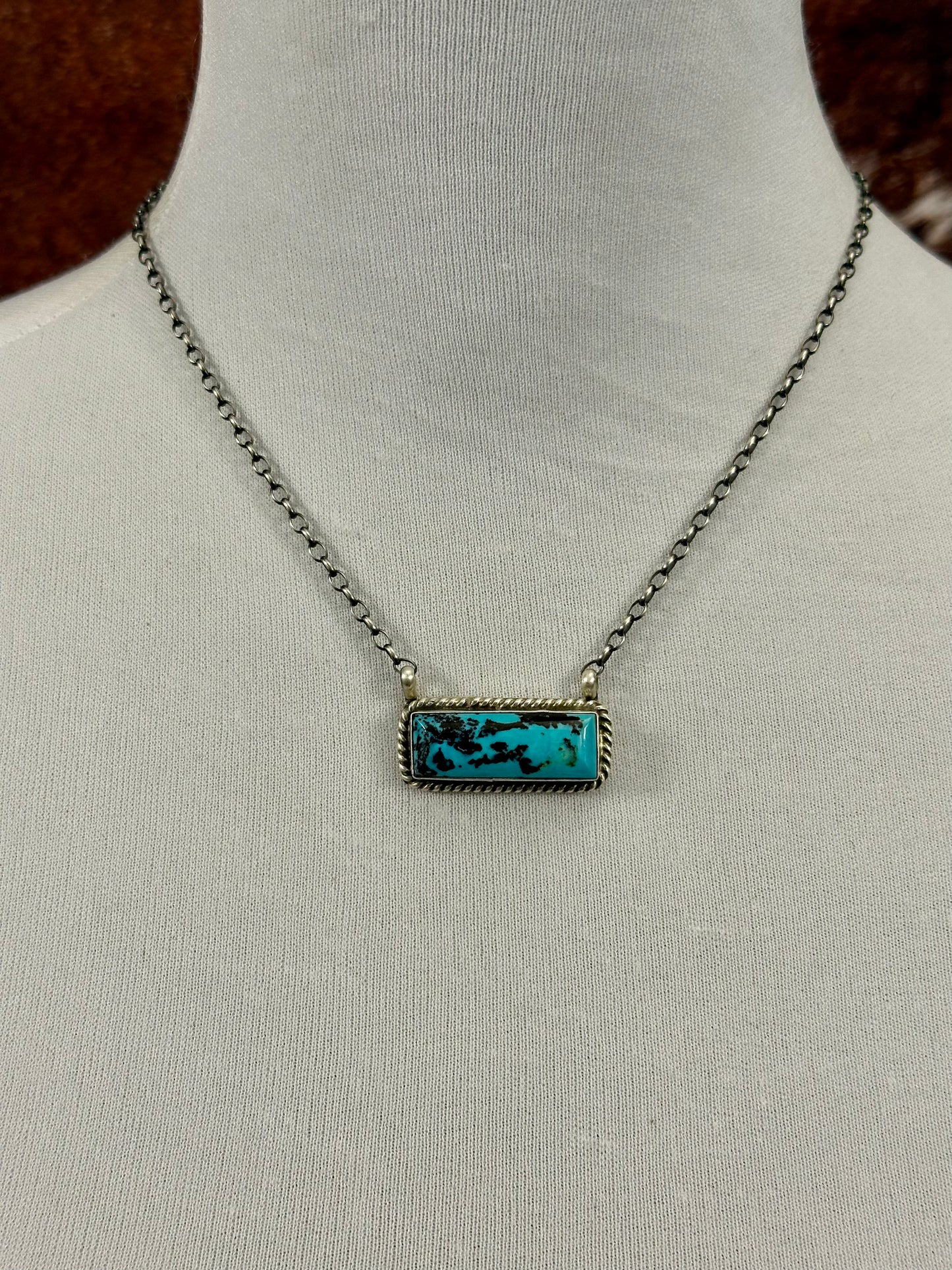 Kingman Turquoise Bar Sterling Necklace