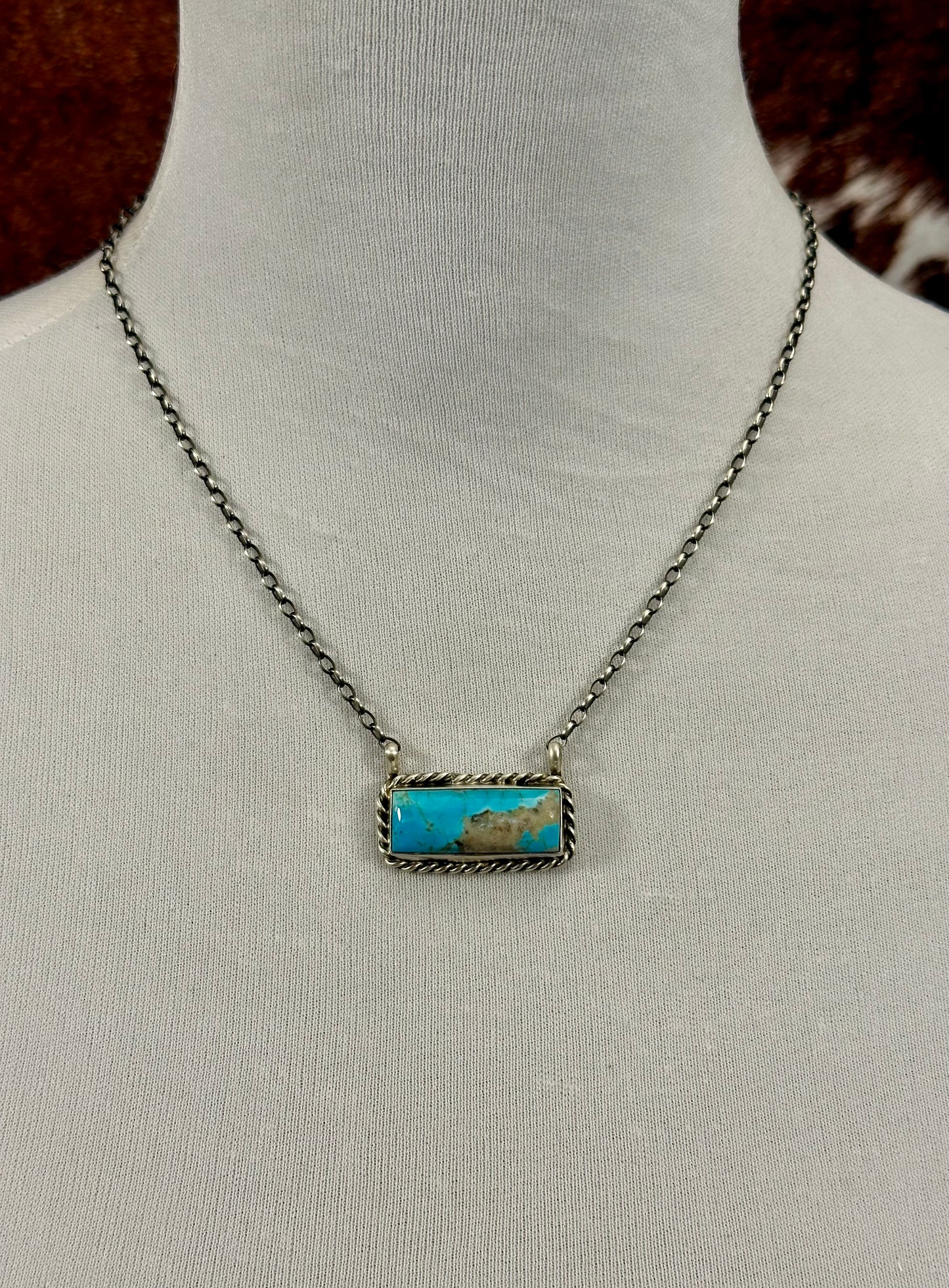 Kingman Turquoise Bar Sterling Necklace