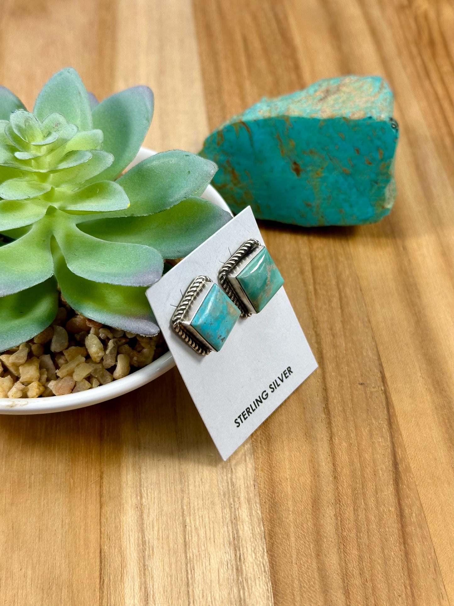 Kingman Turquoise Square Stud Earrings