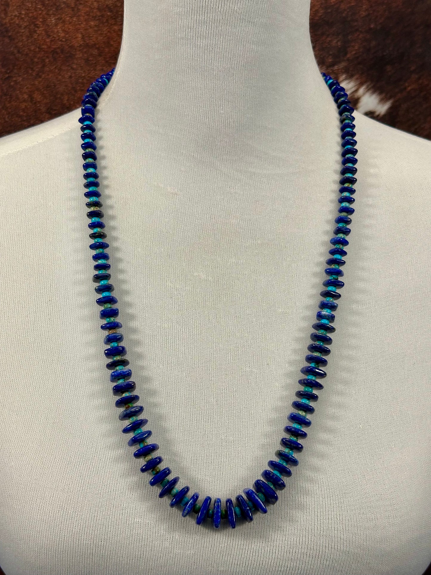 Lapis & Kingman Disc Chip Necklace