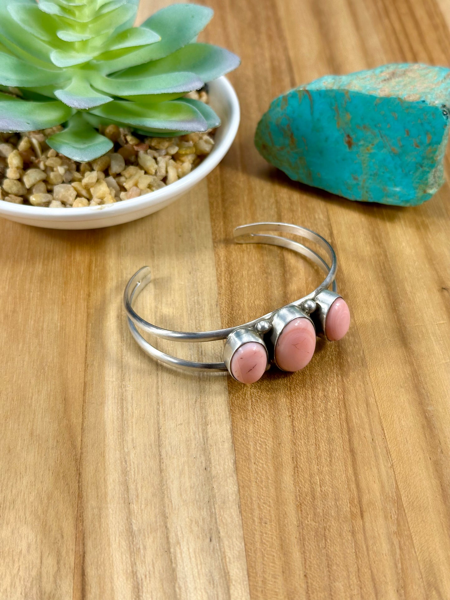 Pink Conch 3 Stone Sterling Cuff