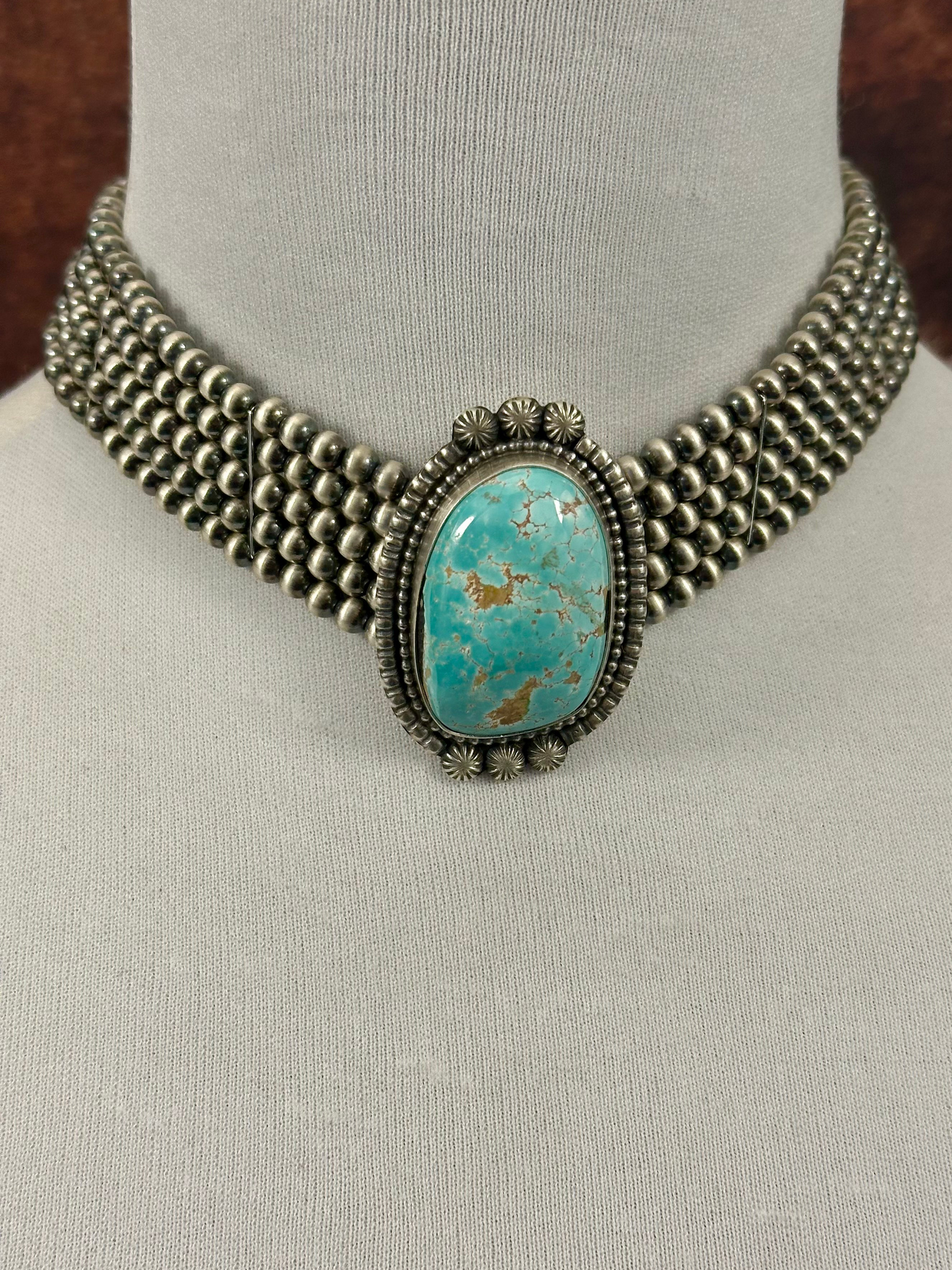 Kingman Turquoise Multi Strand Pearl Choker