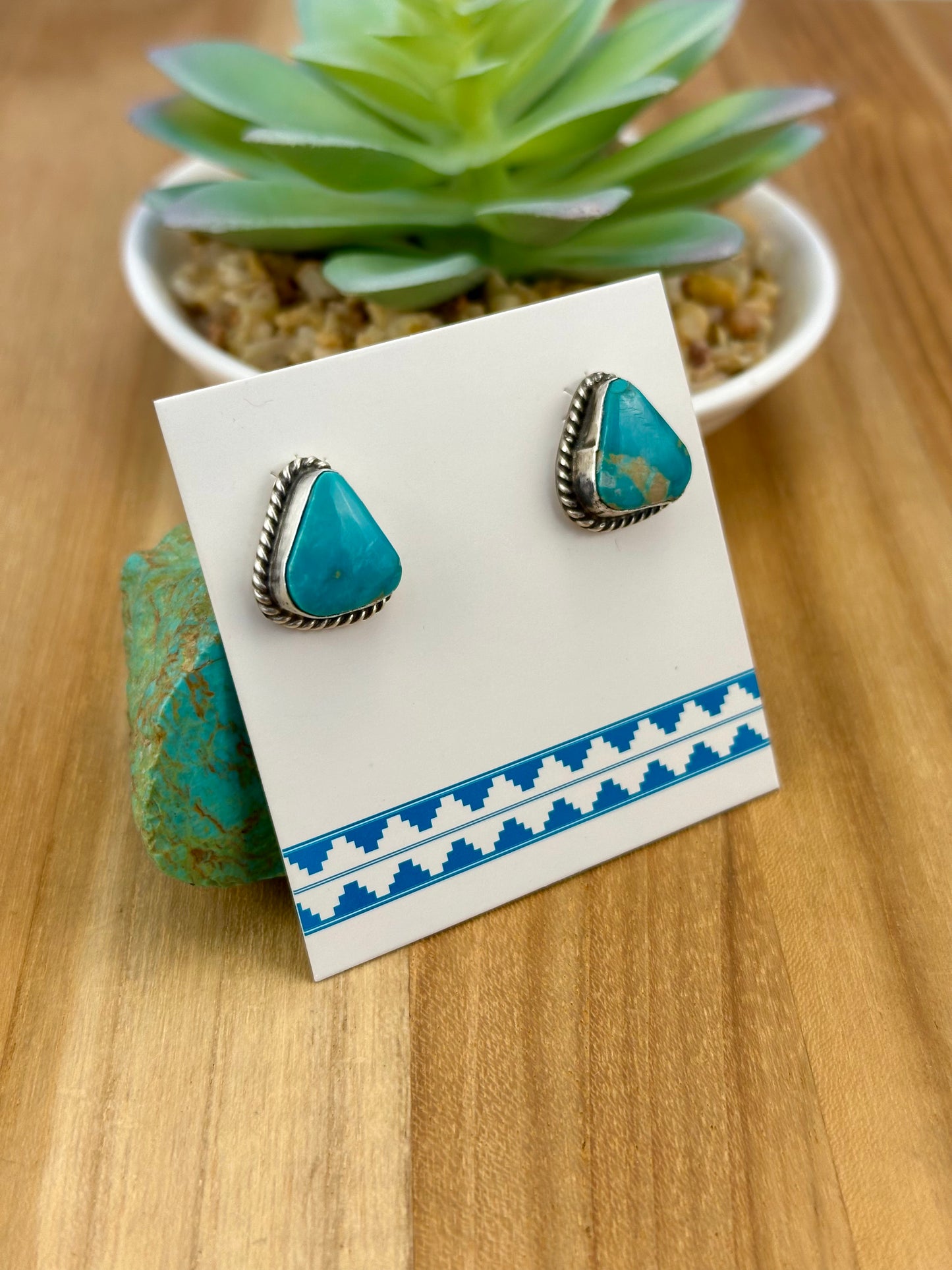 Kingman Turquoise Triangle Sterling Earrings