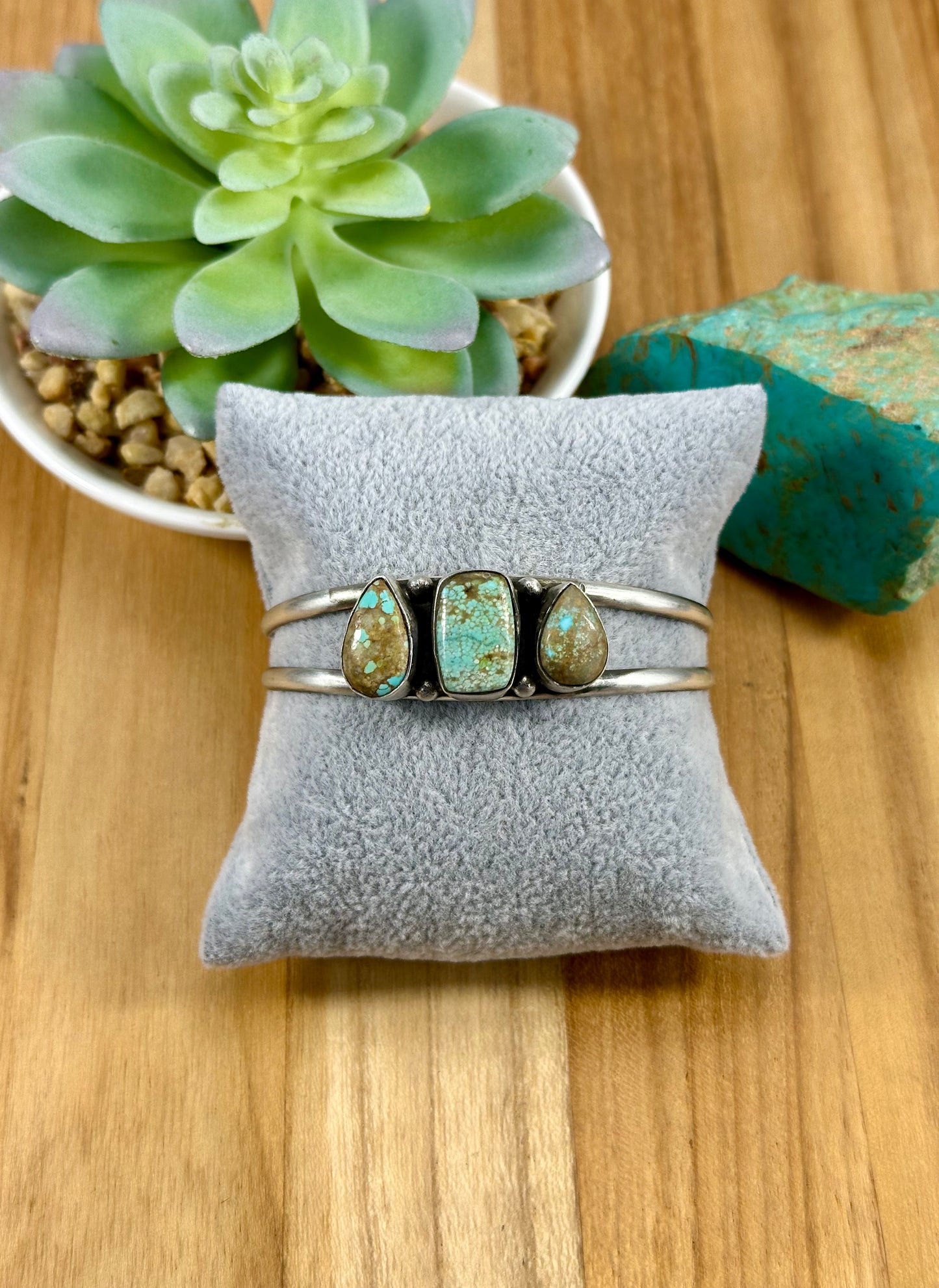 #8 Turquoise 3 Stone Sterling Silver Cuff Bracelet