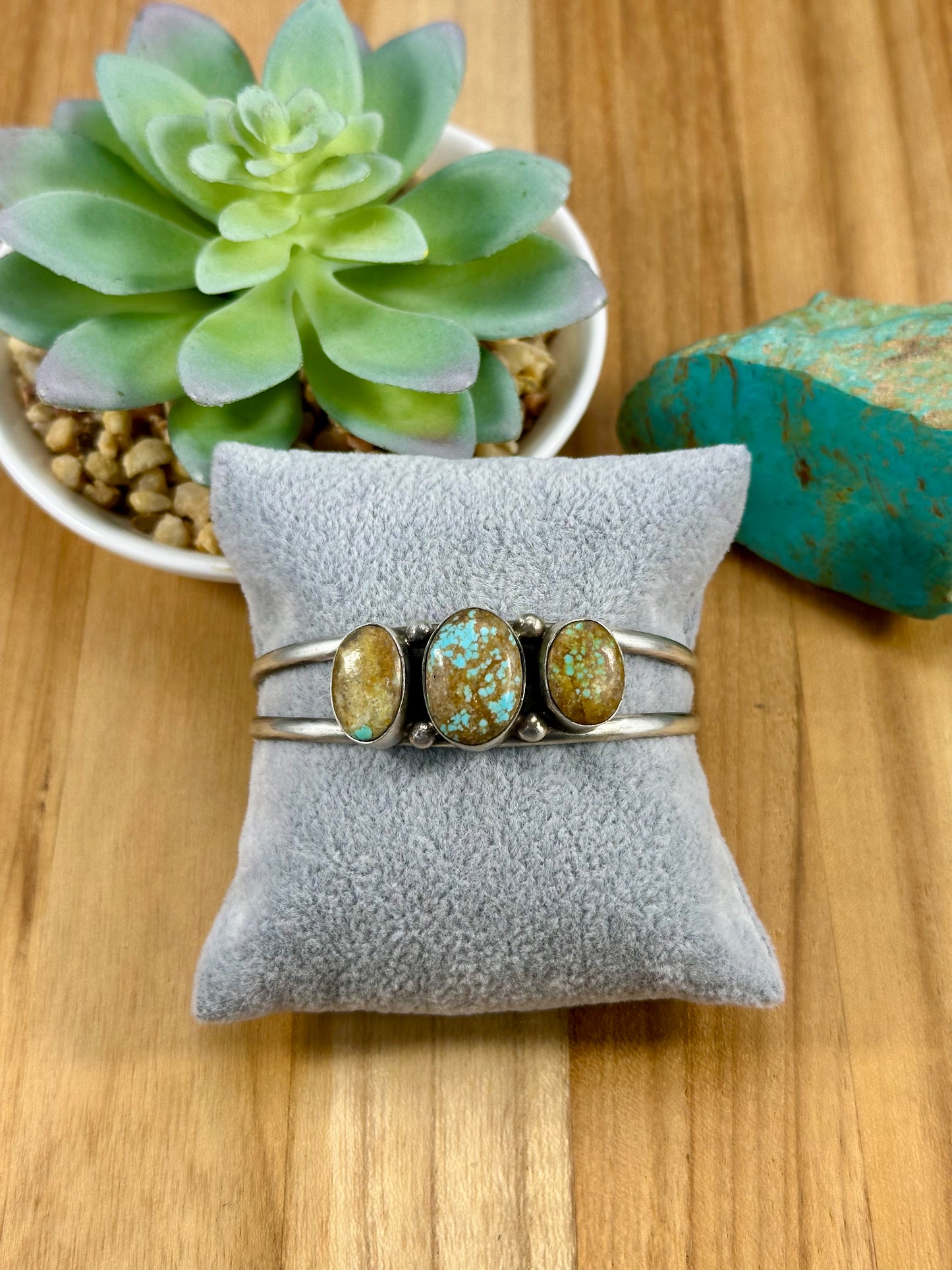 #8 Turquoise 3 Stone Sterling Silver Cuff Bracelet