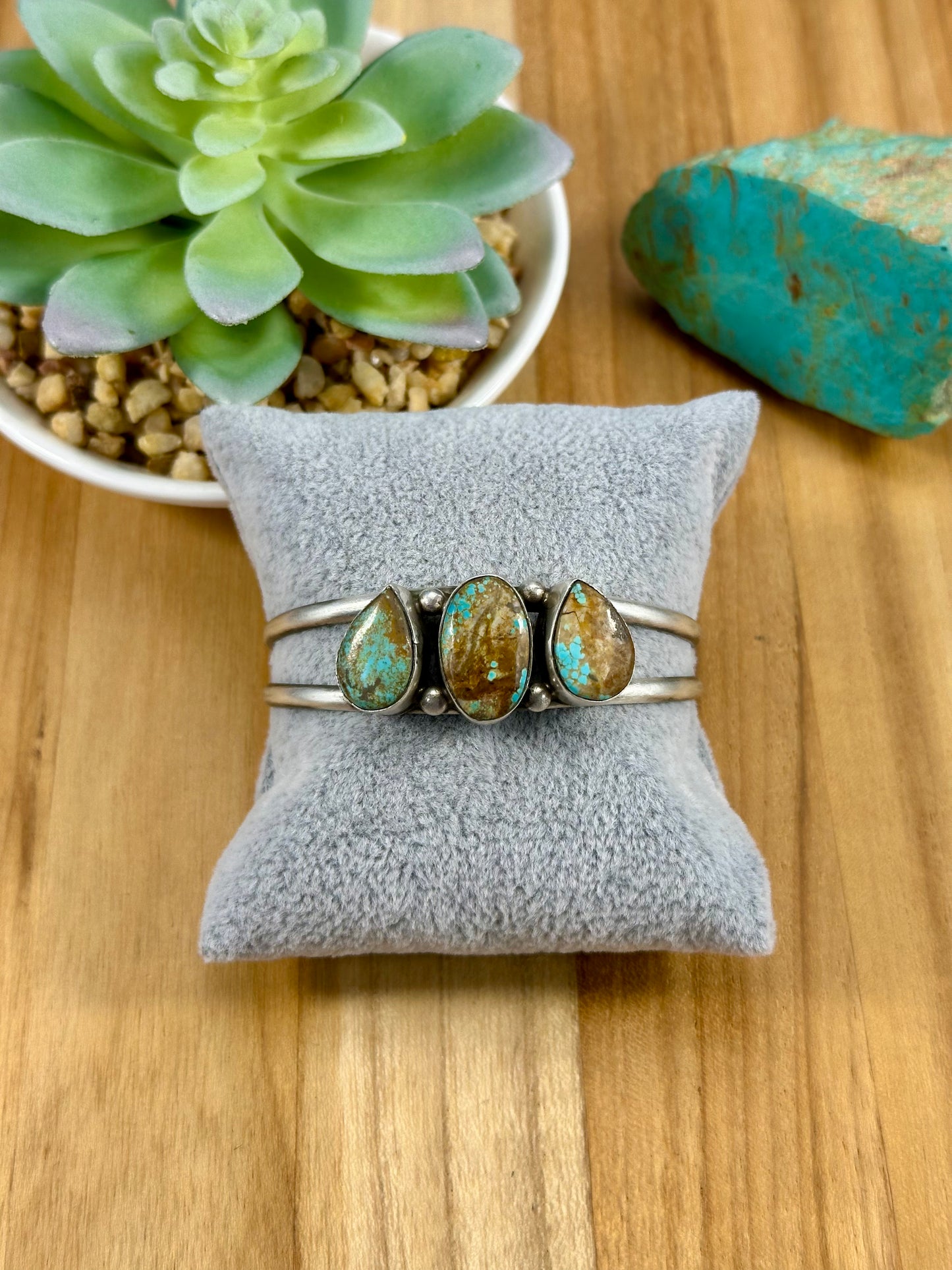 #8 Turquoise 3 Stone Sterling Silver Cuff Bracelet