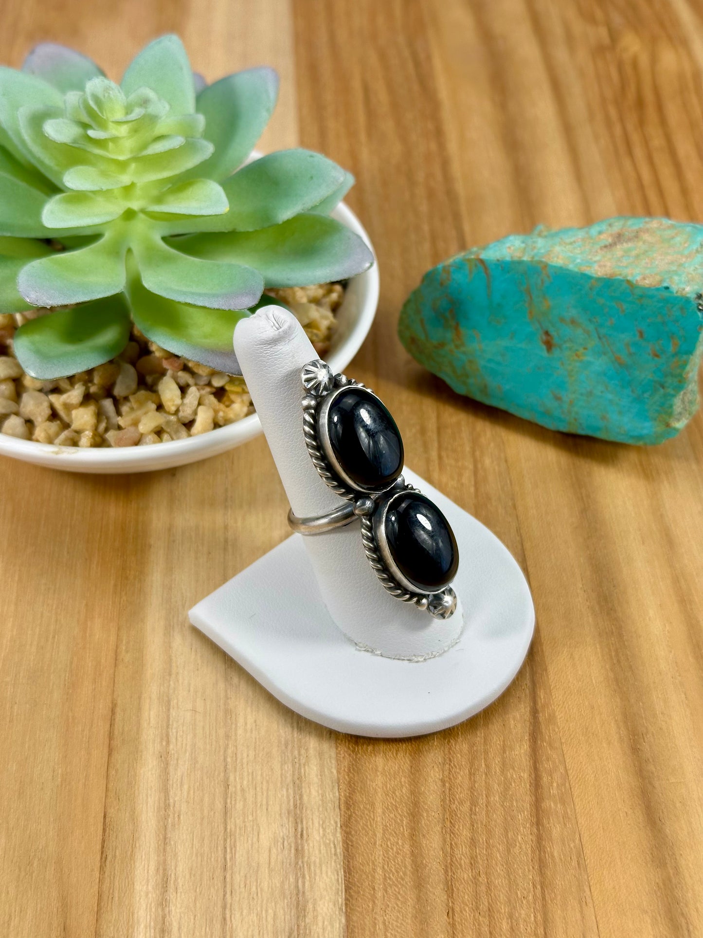 Black Onyx 2 Stone Sterling Ring