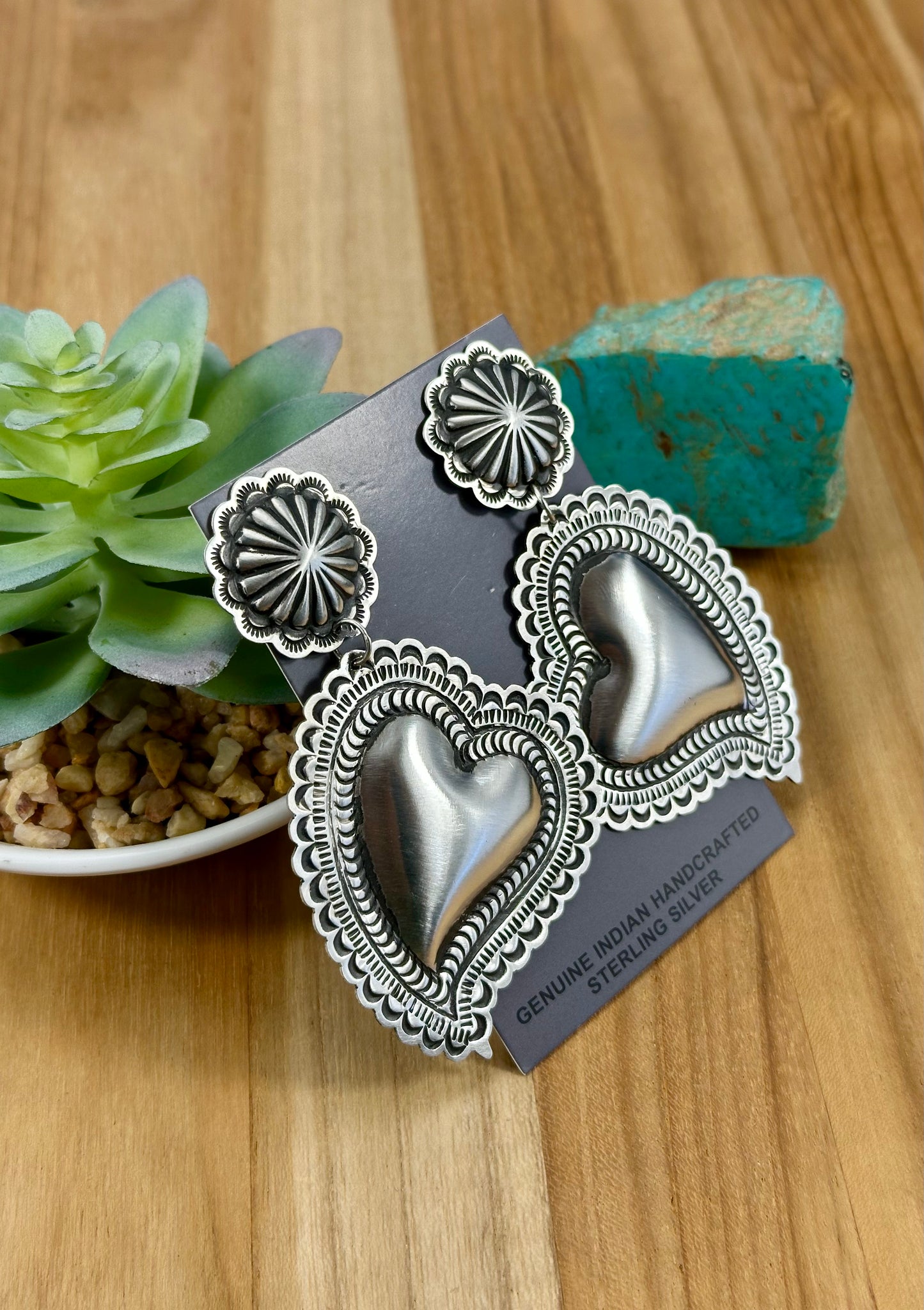 Sterling Silver Stamped Heart Dangle Earrings