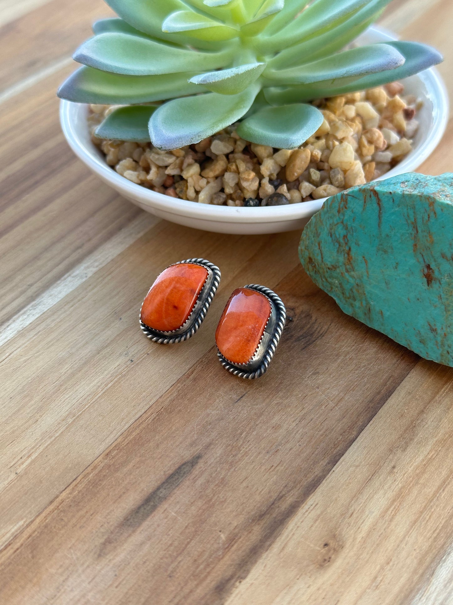 Orange Spiny Sterling Silver Stud Earrings