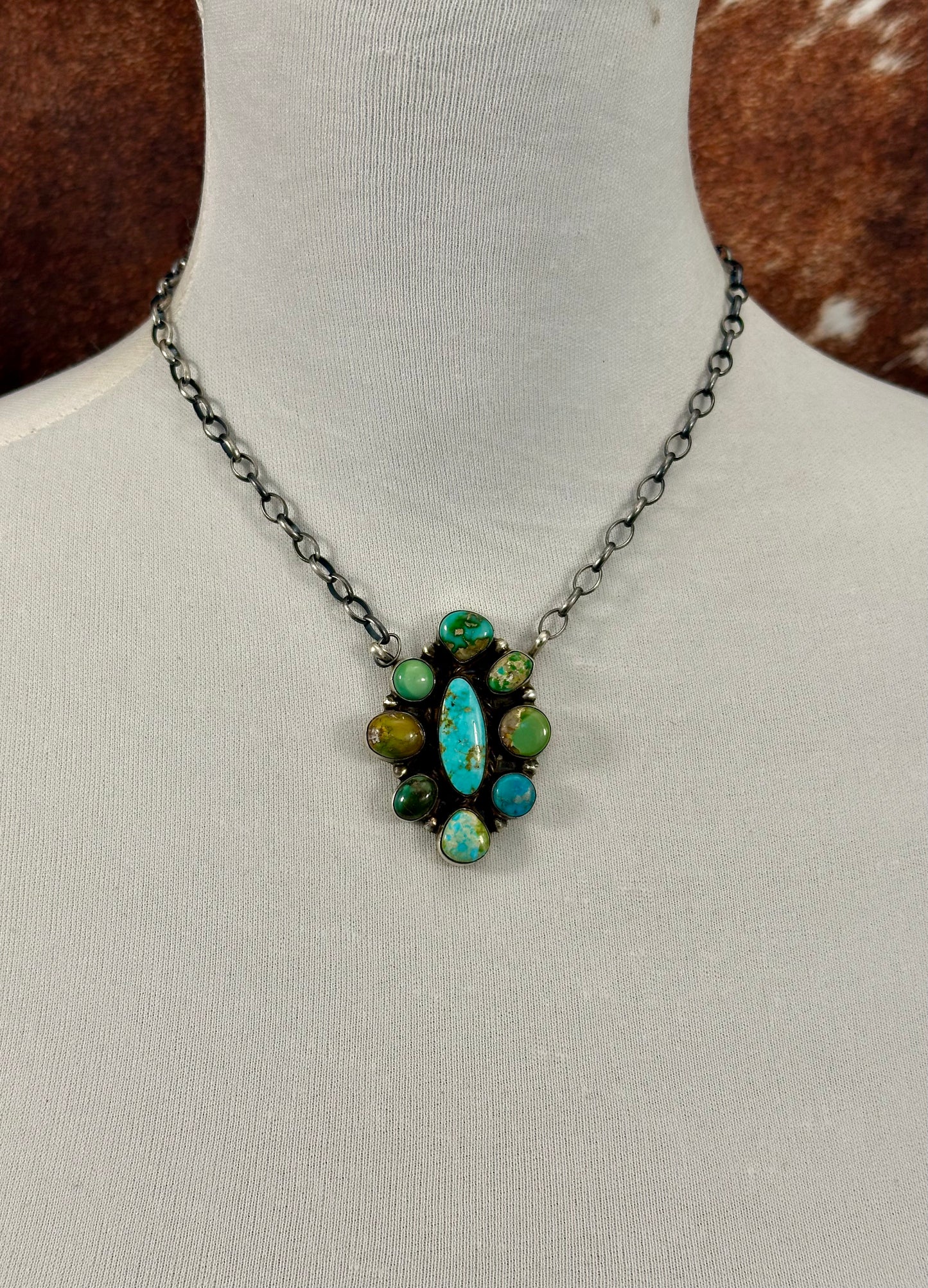 Sonoran Gold Turquoise Cluster Sterling Necklace
