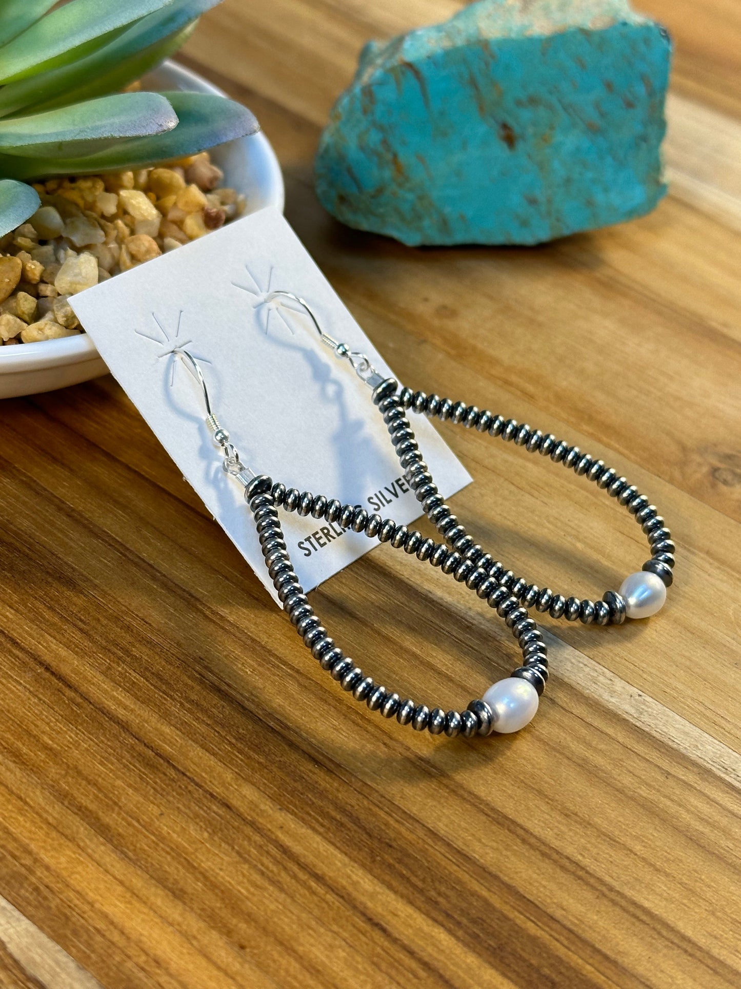 Freshwater Pearl Navajo Style Teardrop Bead Earrings