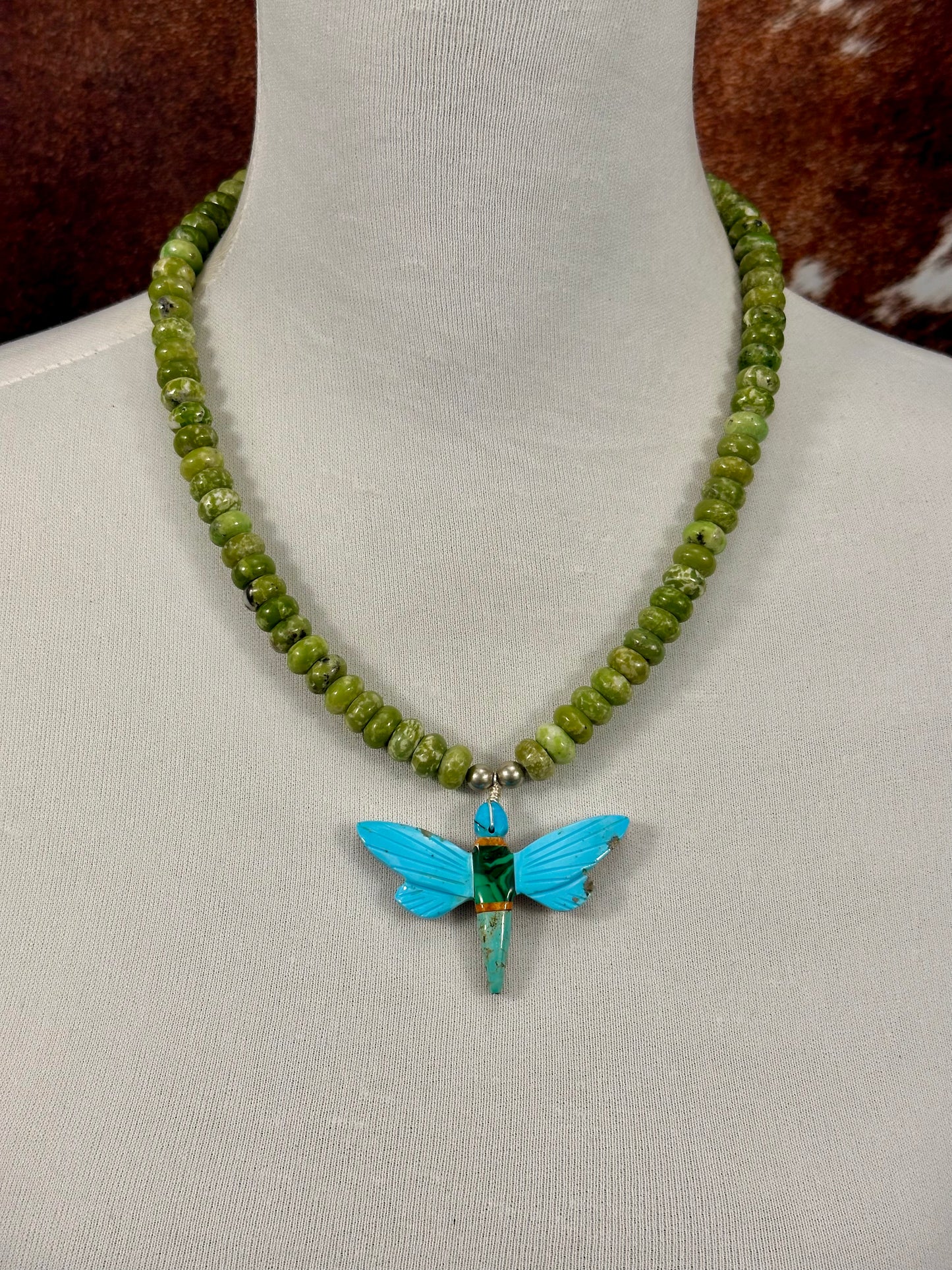 Kingman Turquoise Inlay Dragonfly Necklace