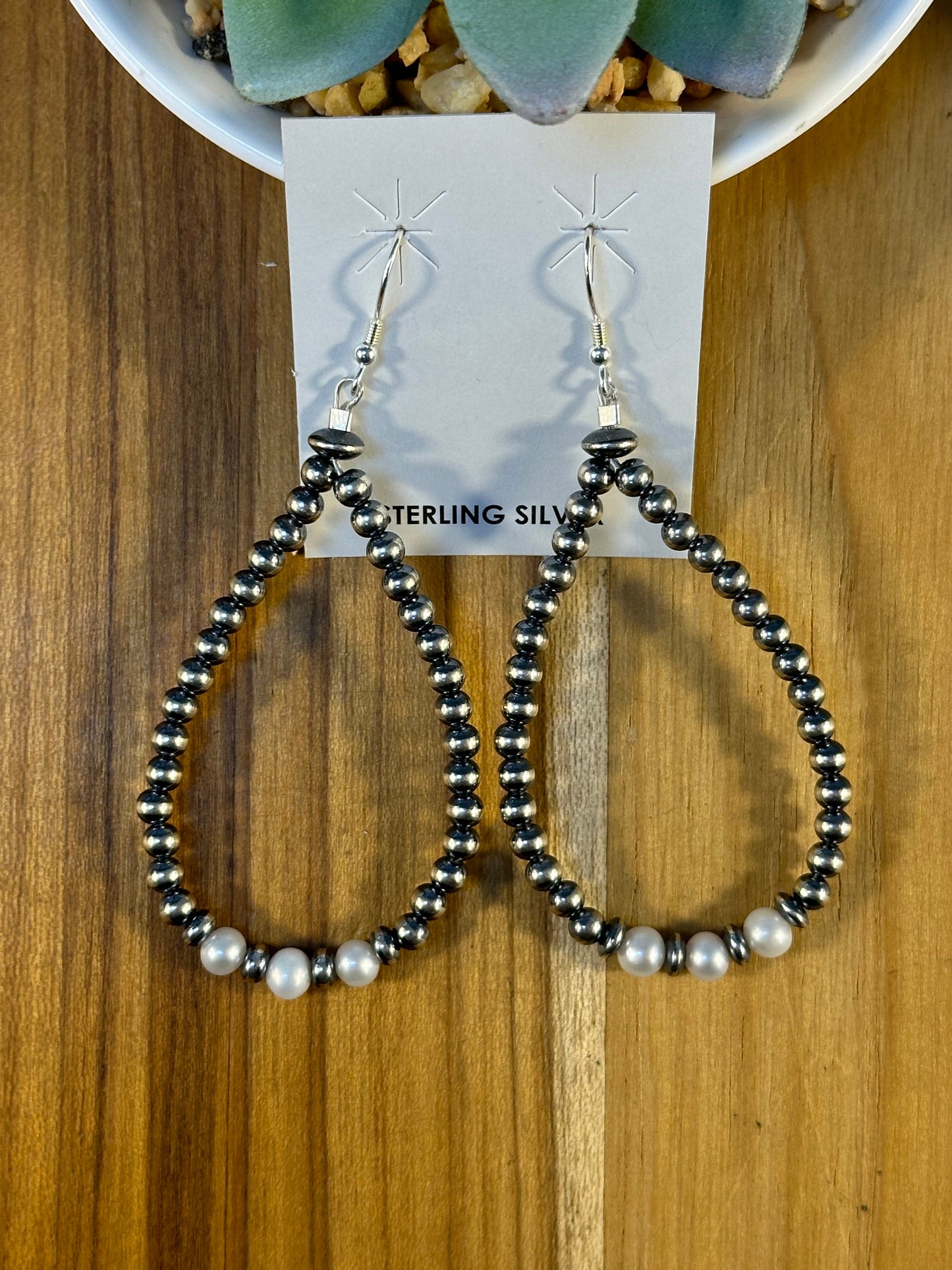 3-Freshwater Pearl Navajo Style Teardrop Earrings