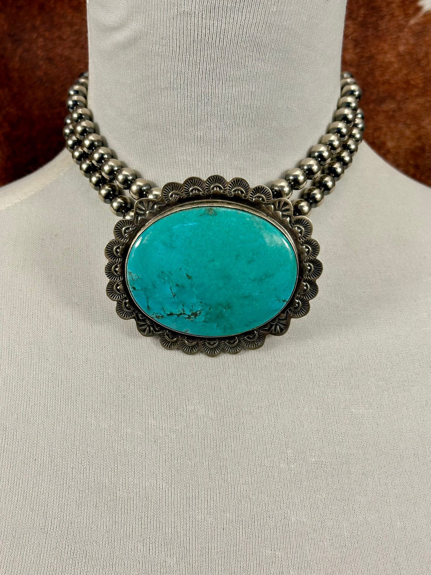Kingman Turquoise & Sterling Pearl Choker Necklace