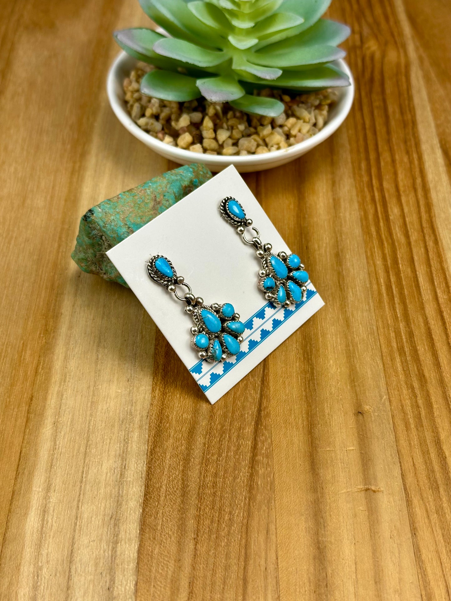Kingman Turquoise Dangle Cluster Earrings