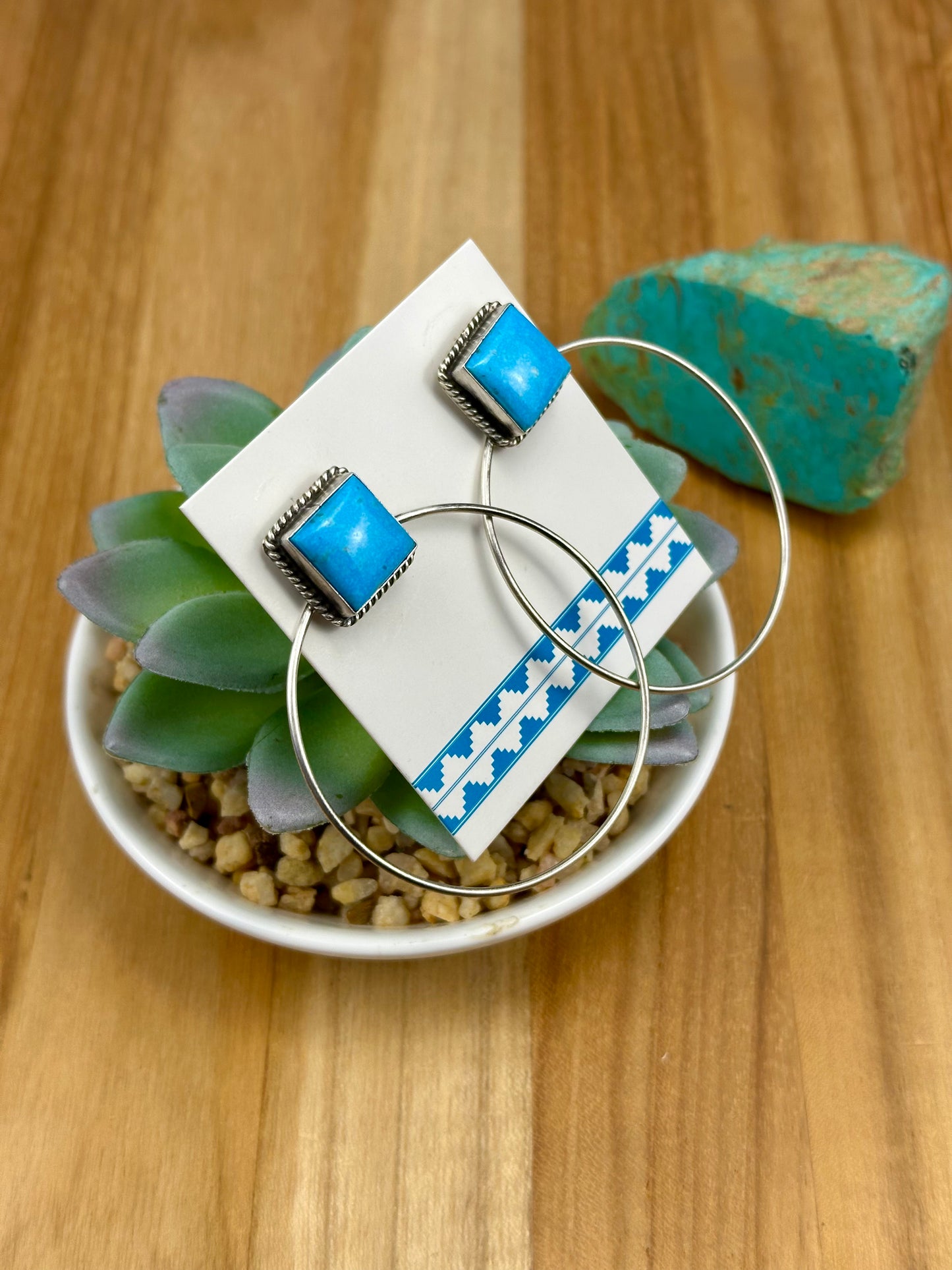 Kingman Turquoise Square Hoop Earrings