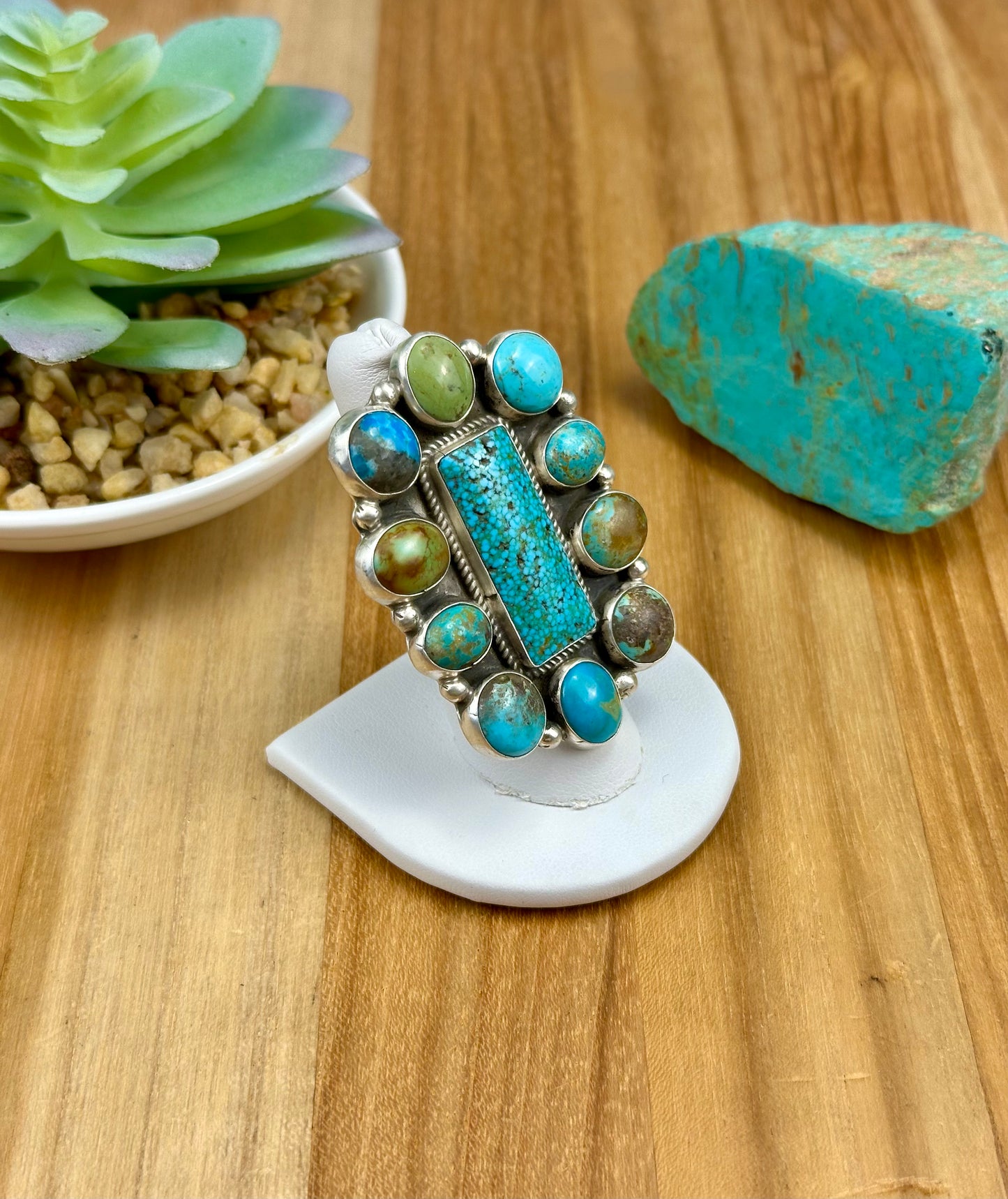 Kingman Turquoise Cluster Sterling Ring
