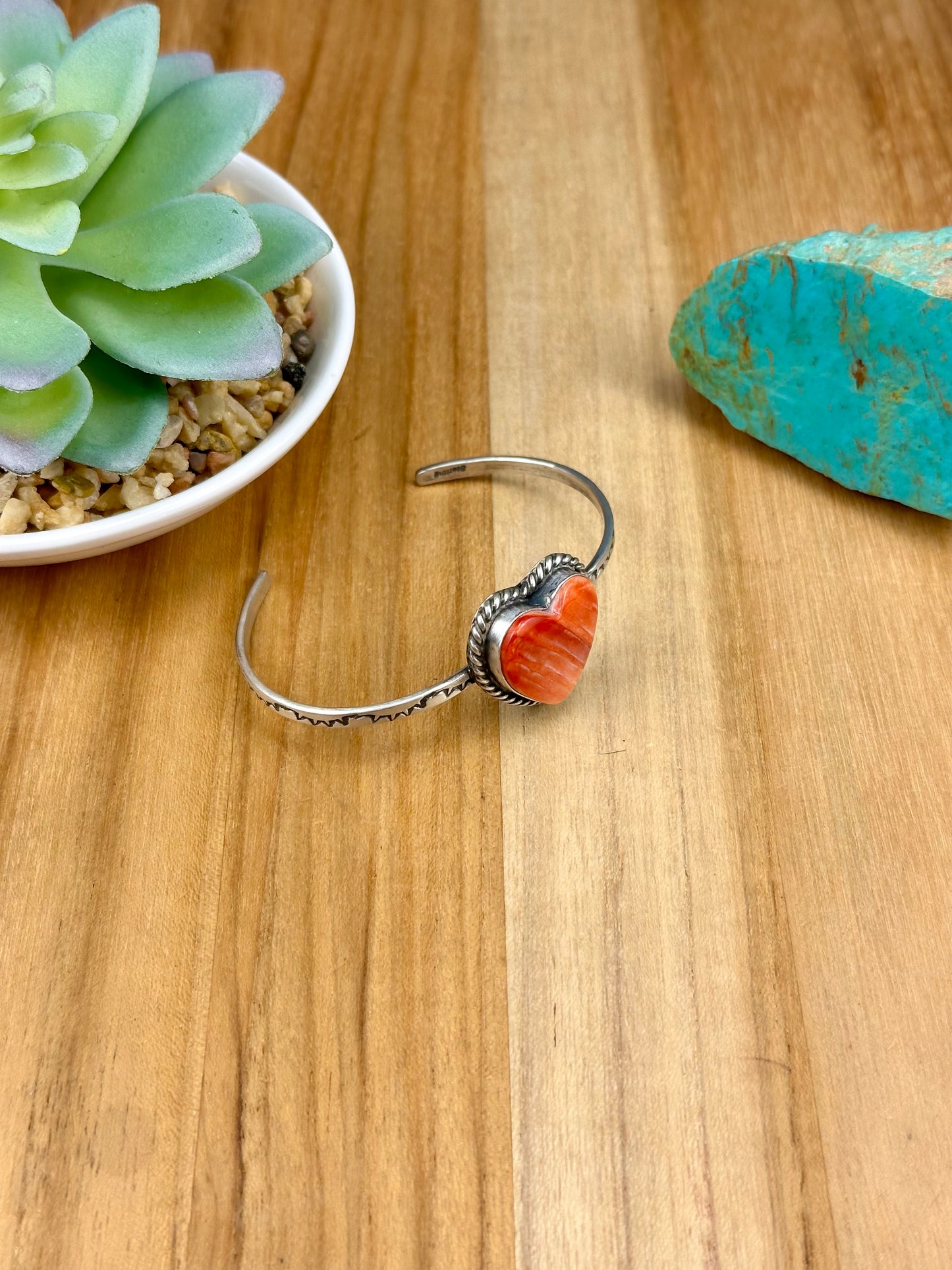 Red Spiny Heart Sterling Cuff