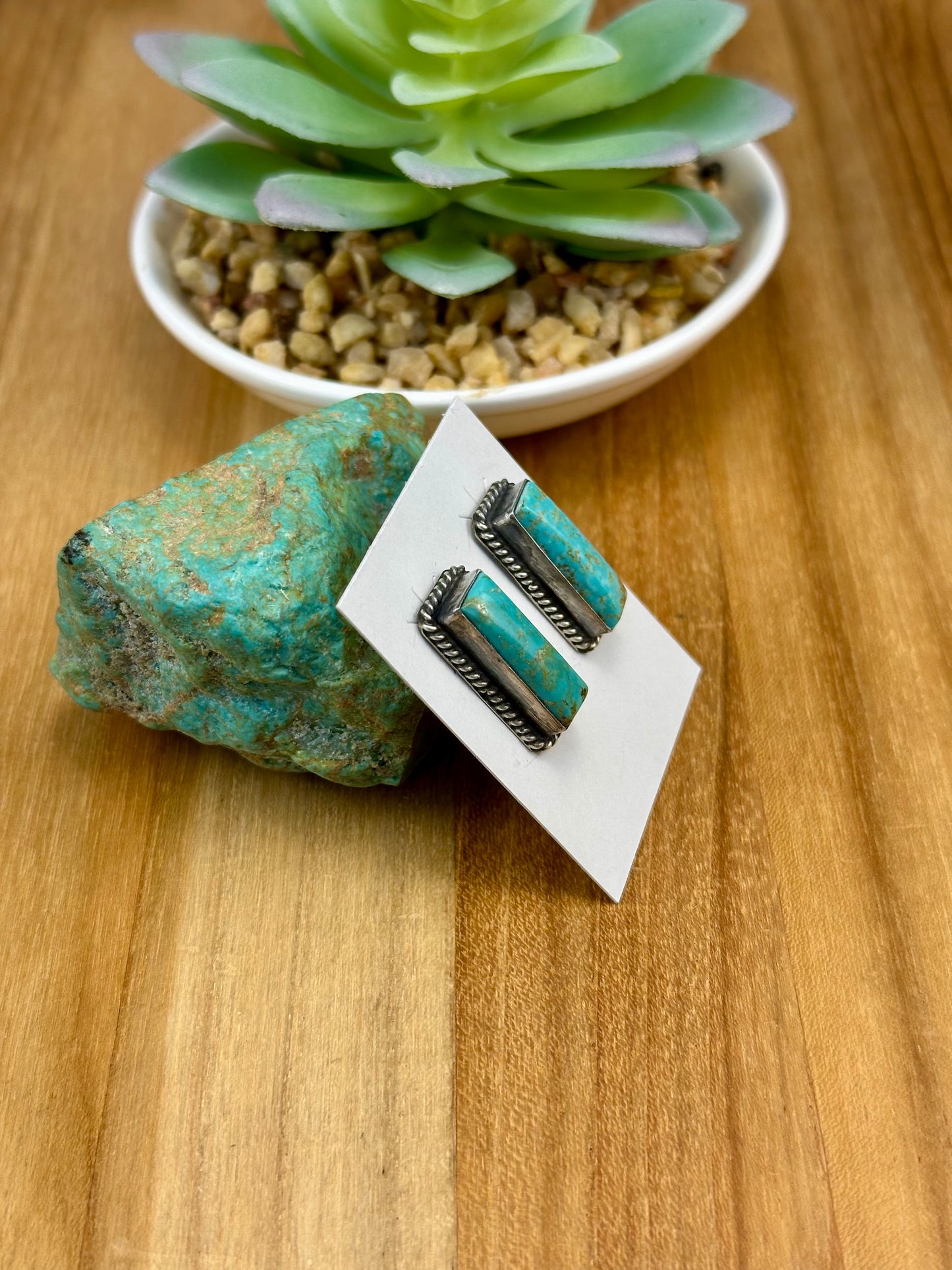 Kingman Turquoise Bar Stud Earrings