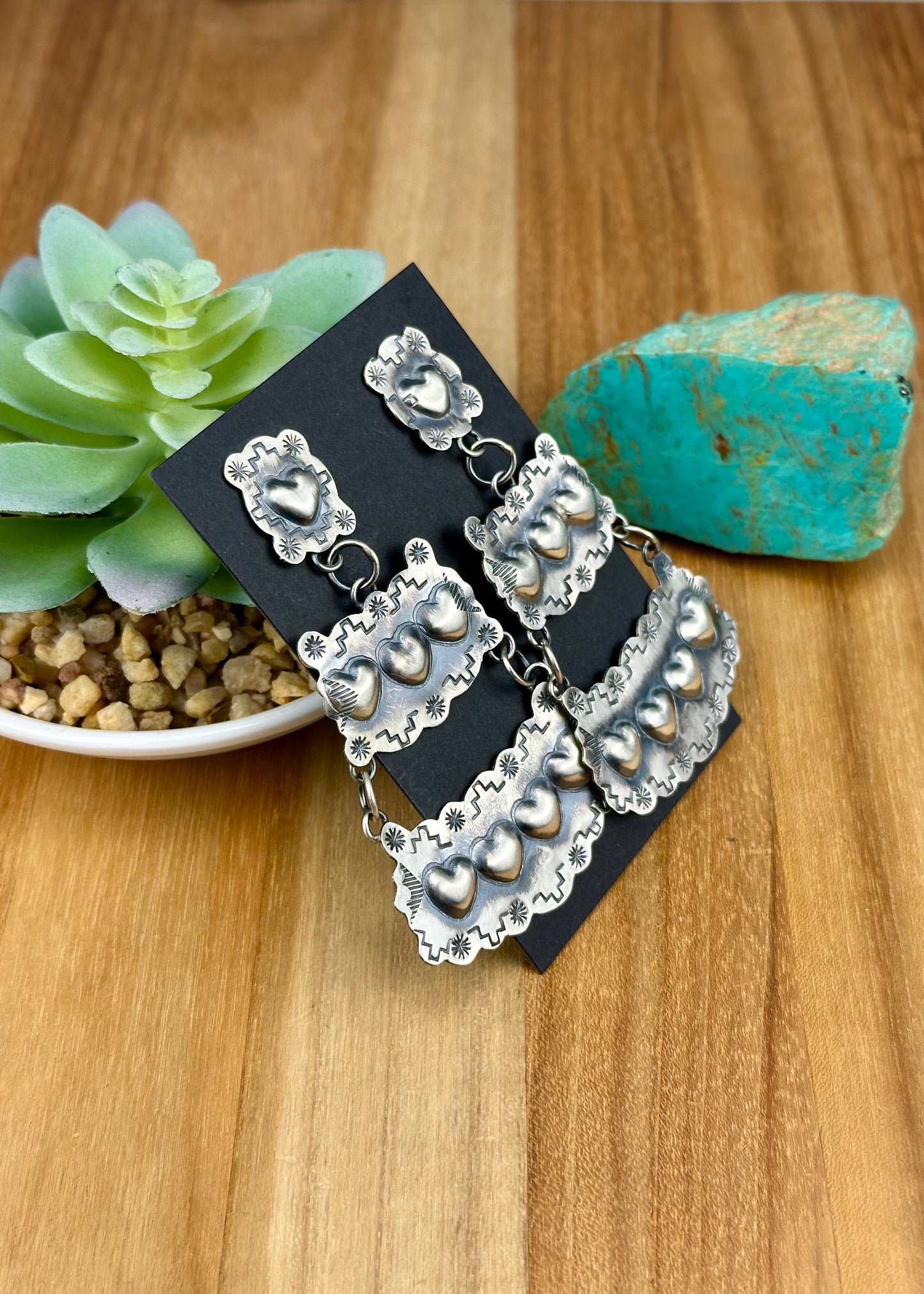 Sterling Silver Heart Concho Earrings