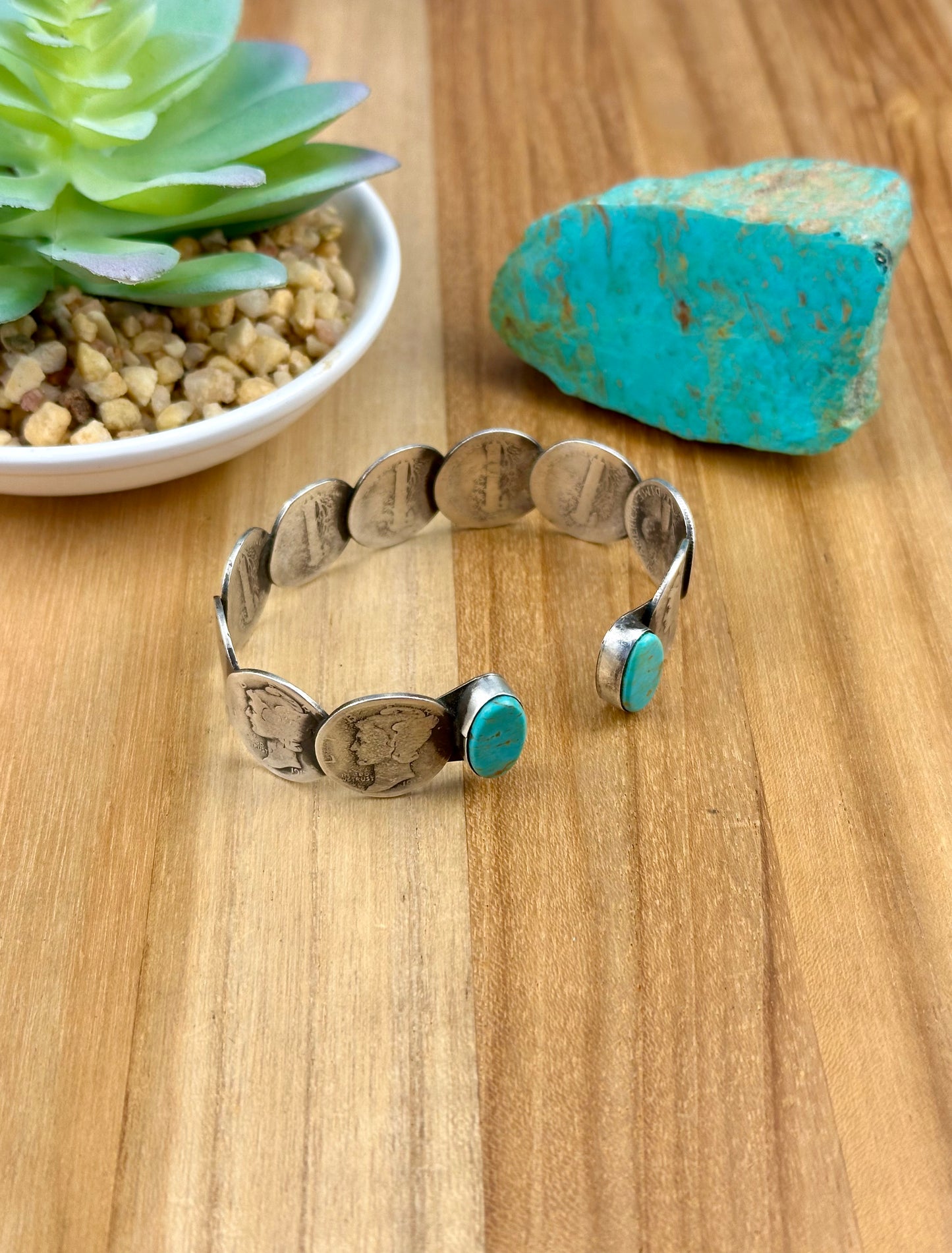 Kingman Turquoise Coin Open Cuff