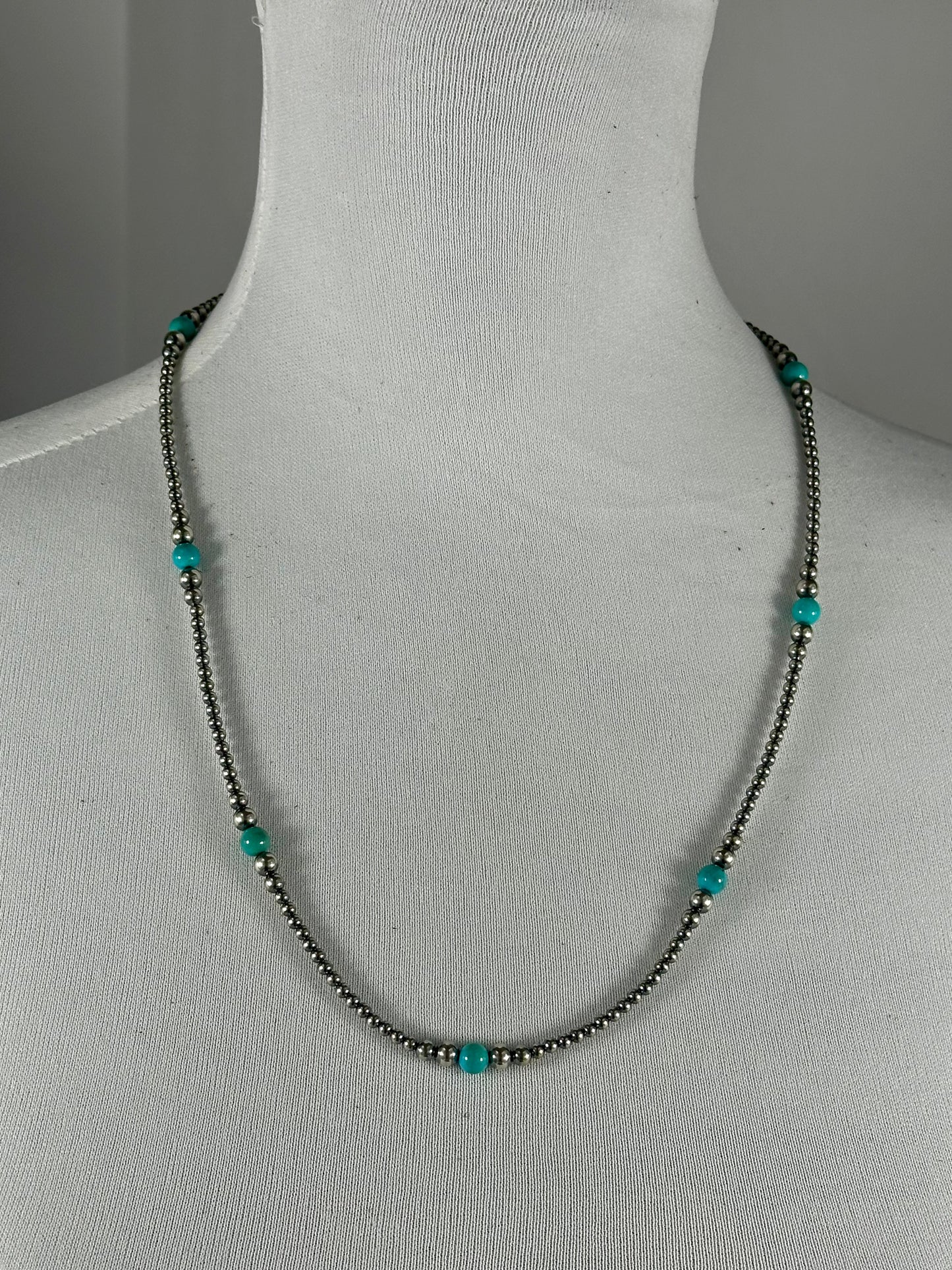 24" Navajo Style Pearl and Turquoise Necklace
