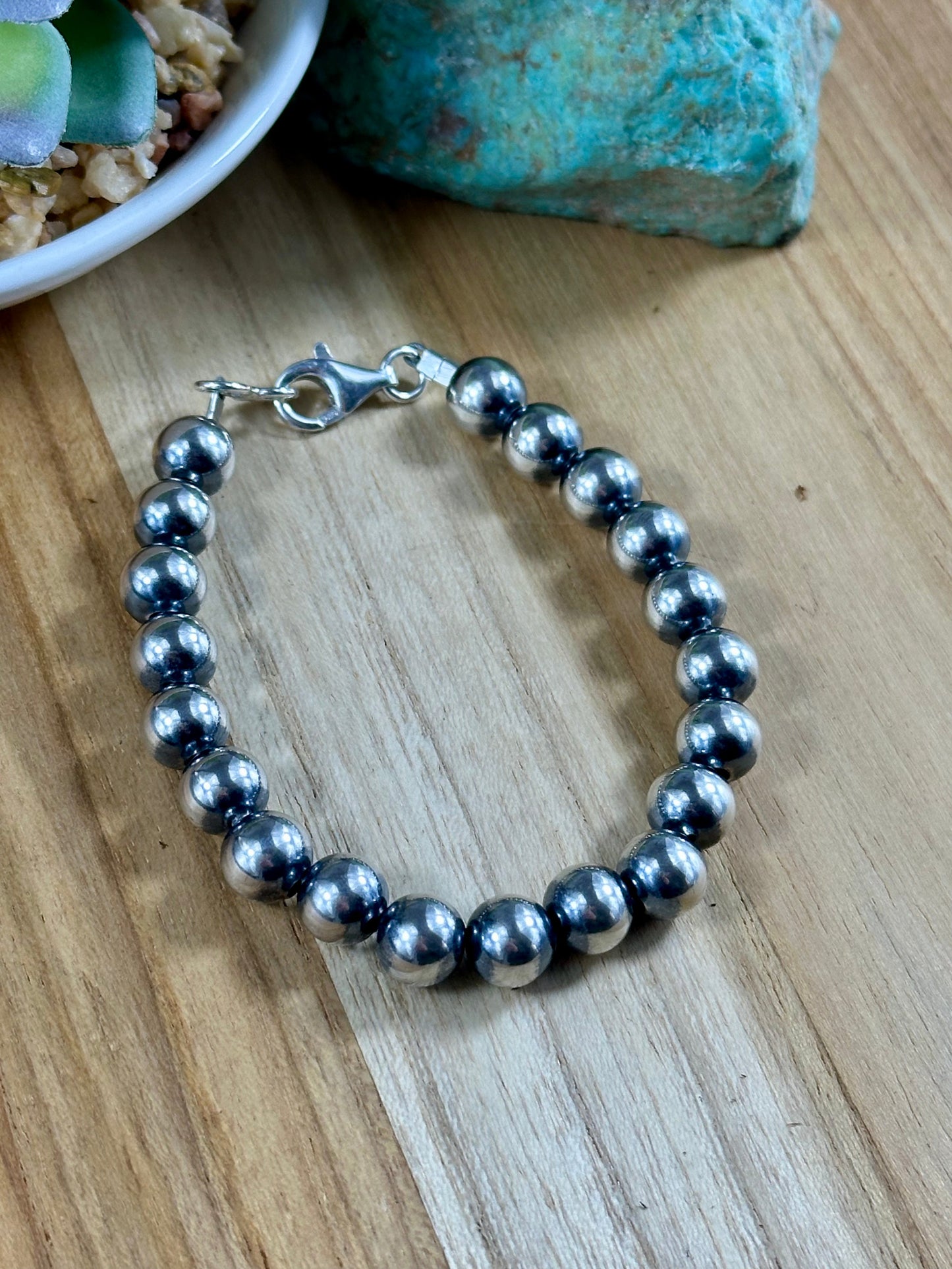 8MM " Navajo Style" Sterling Pearl Bracelet