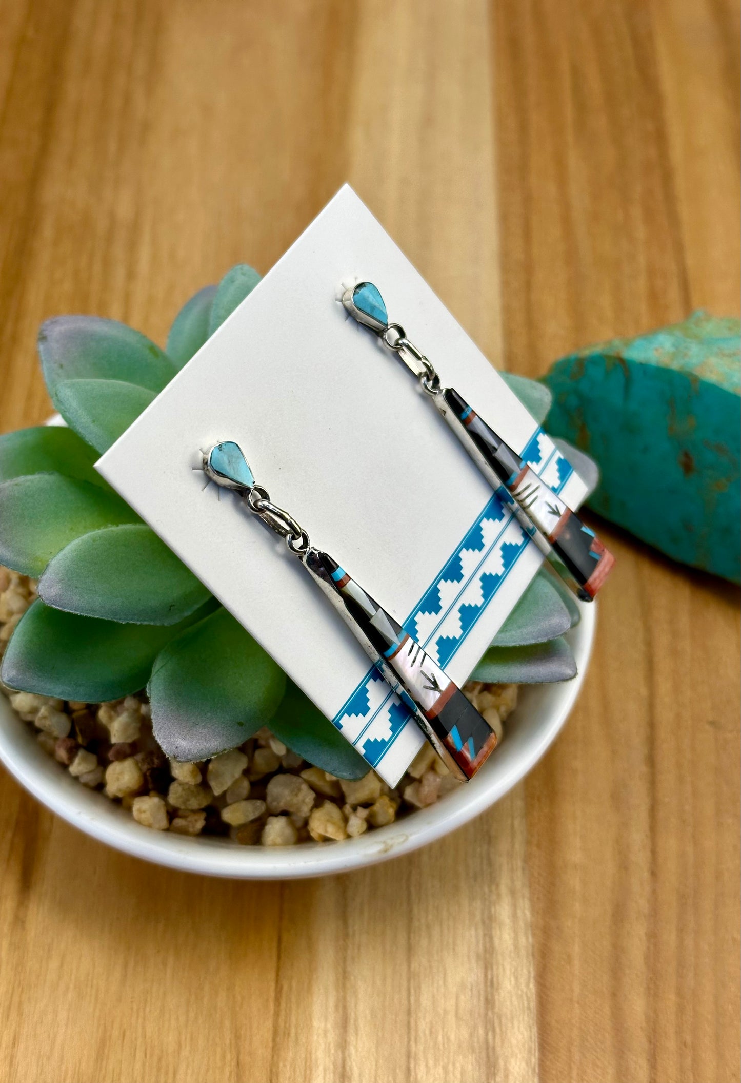 Multicolor Stone Inlay Dangle Earrings