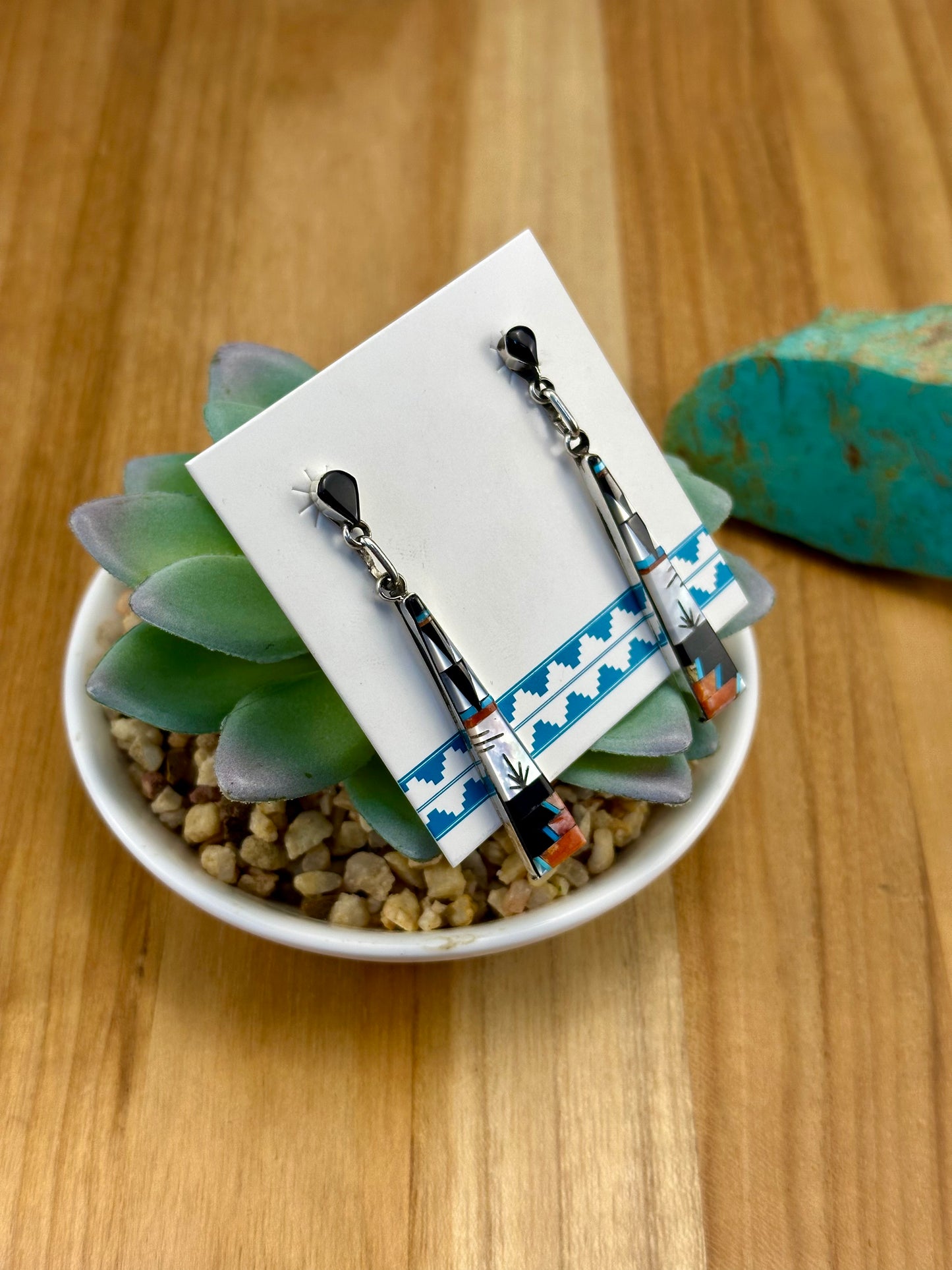 Multicolor Stone Inlay Dangle Earrings