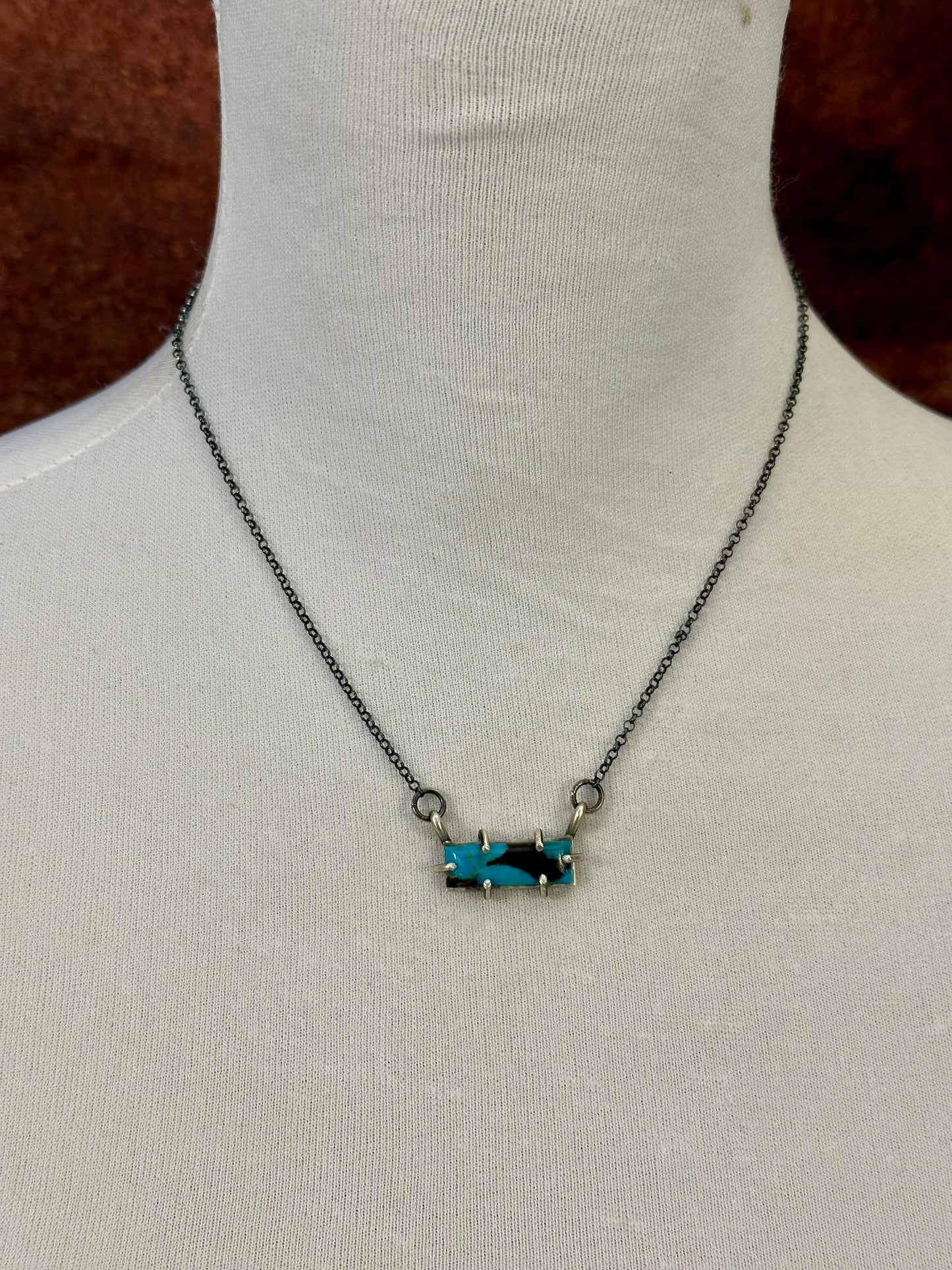 Kingman Turquoise Sterling Waterproof Bar Necklace