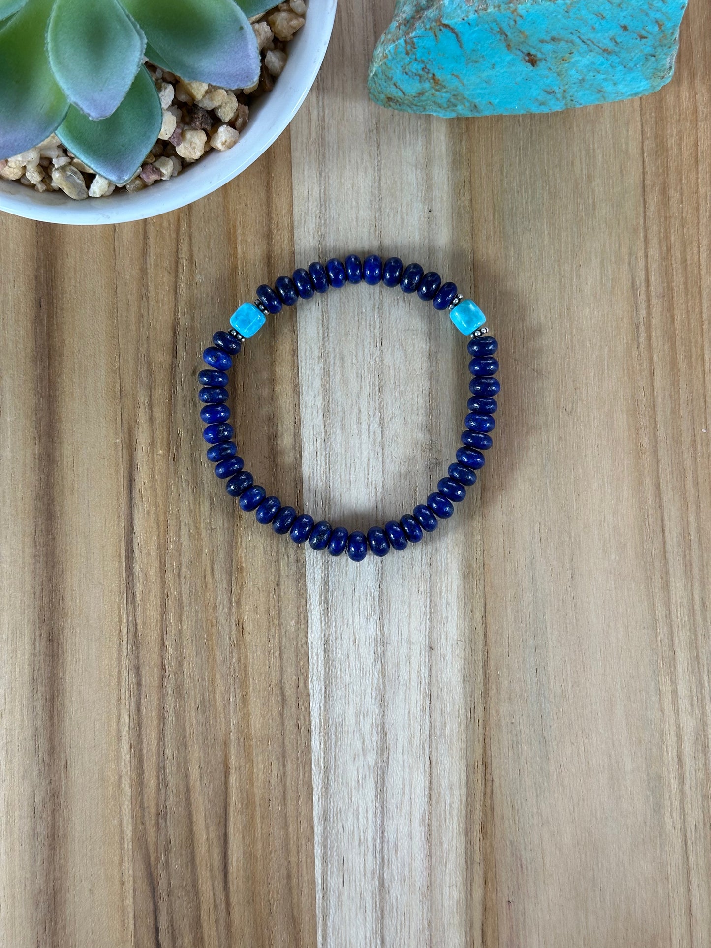 Lapis and Kingman Stretch Bracelet