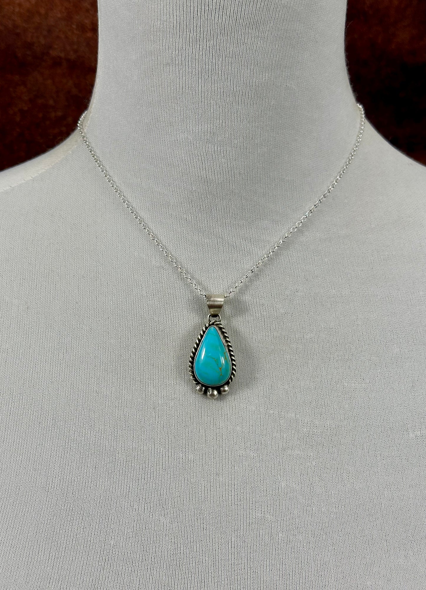 Kingman Turquoise Teardrop Pendant Necklace