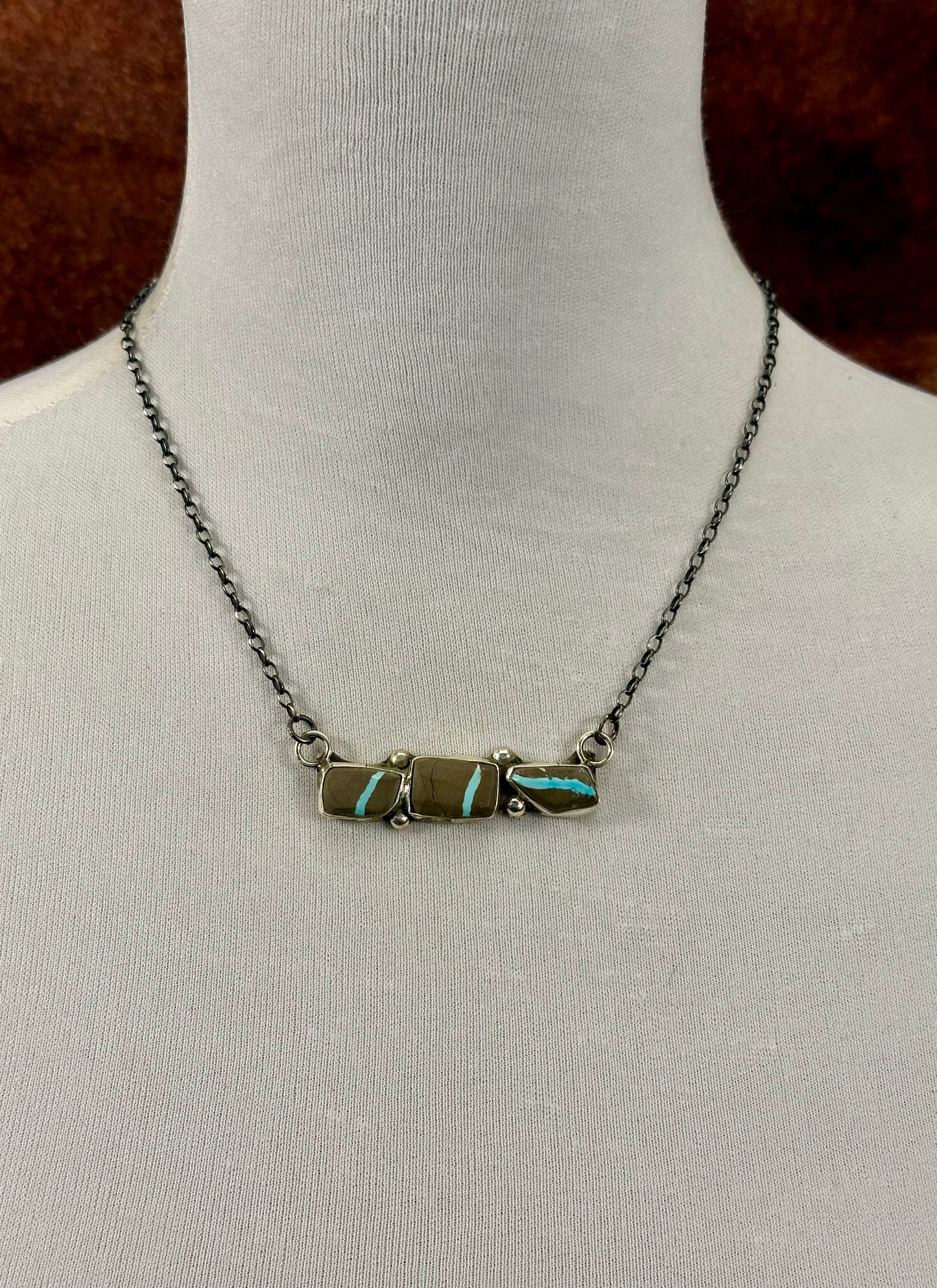 Blackjack 3 Stone Sterling Pendant Necklace