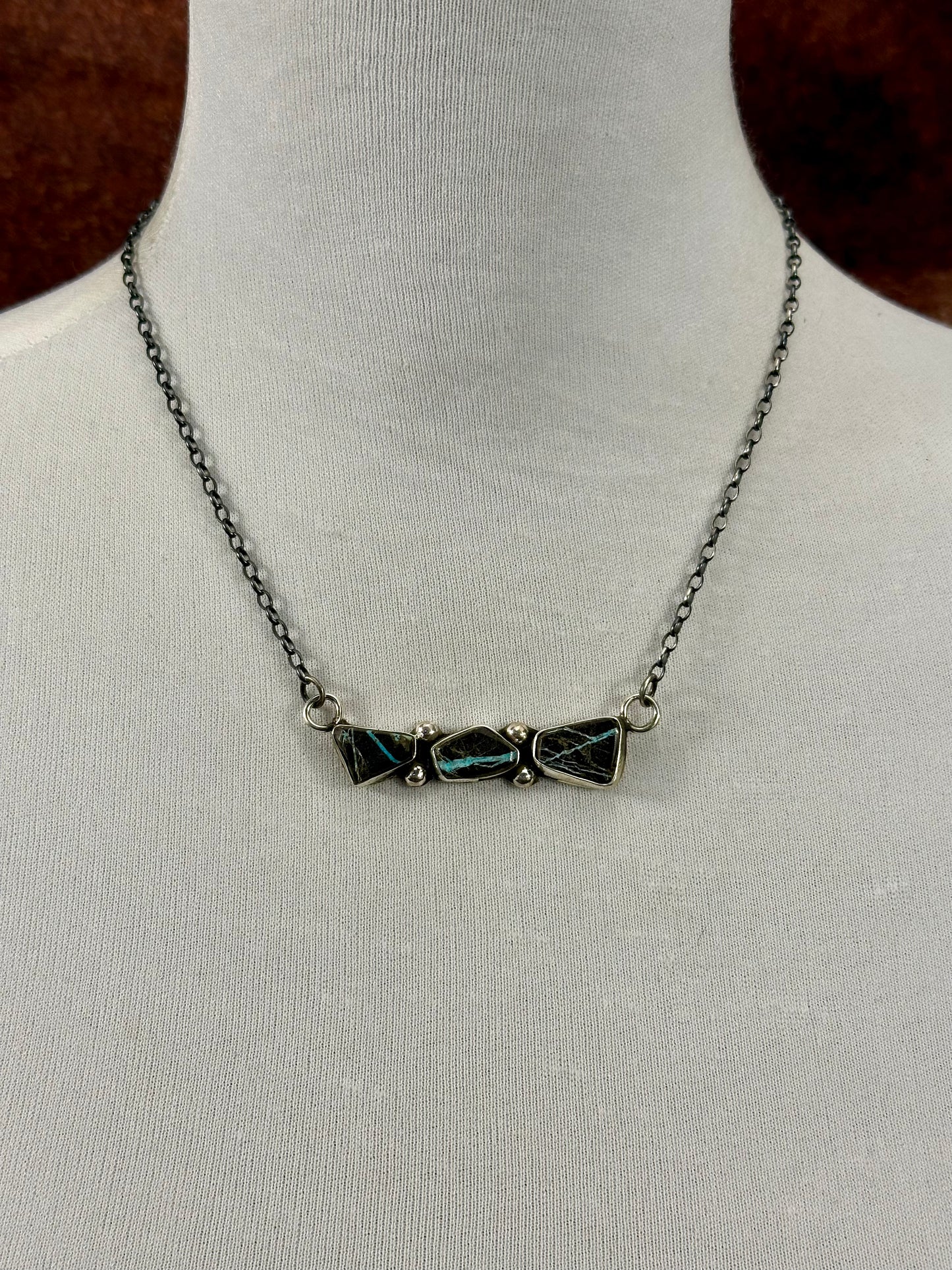 Blackjack 3 Stone Sterling Pendant Necklace