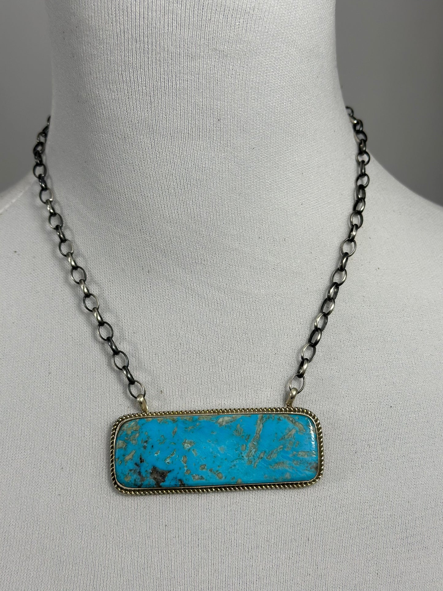 Kingman Turquoise Bar Sterling Silver Necklace