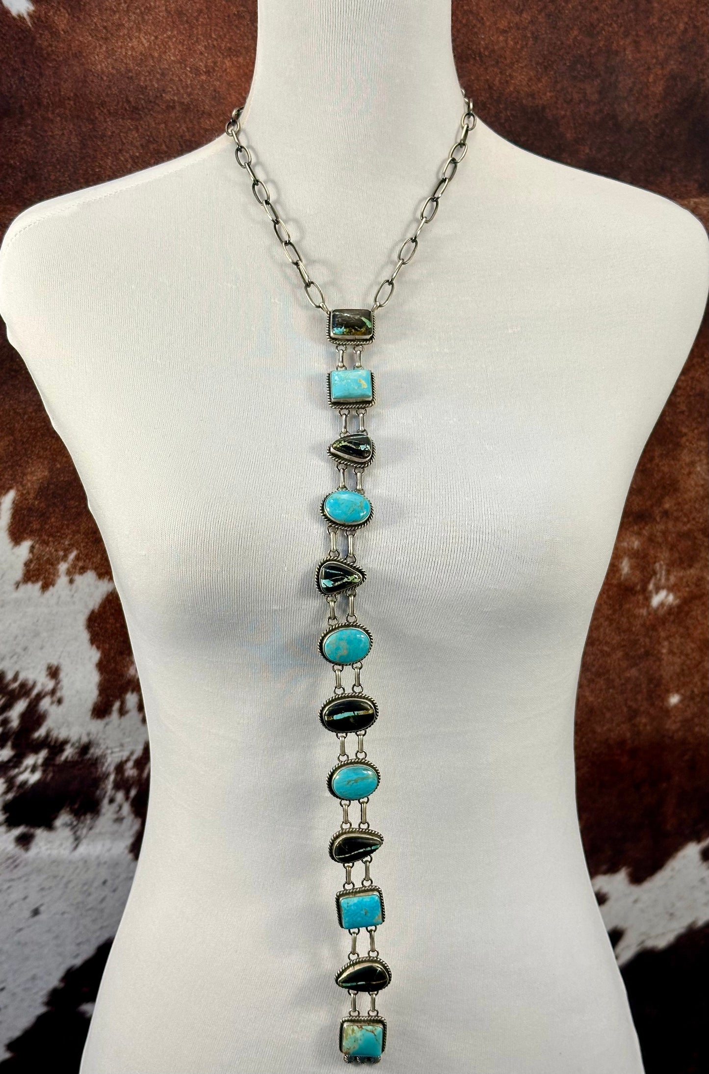 Blackjack & Kingman Turquoise Lariat Necklace