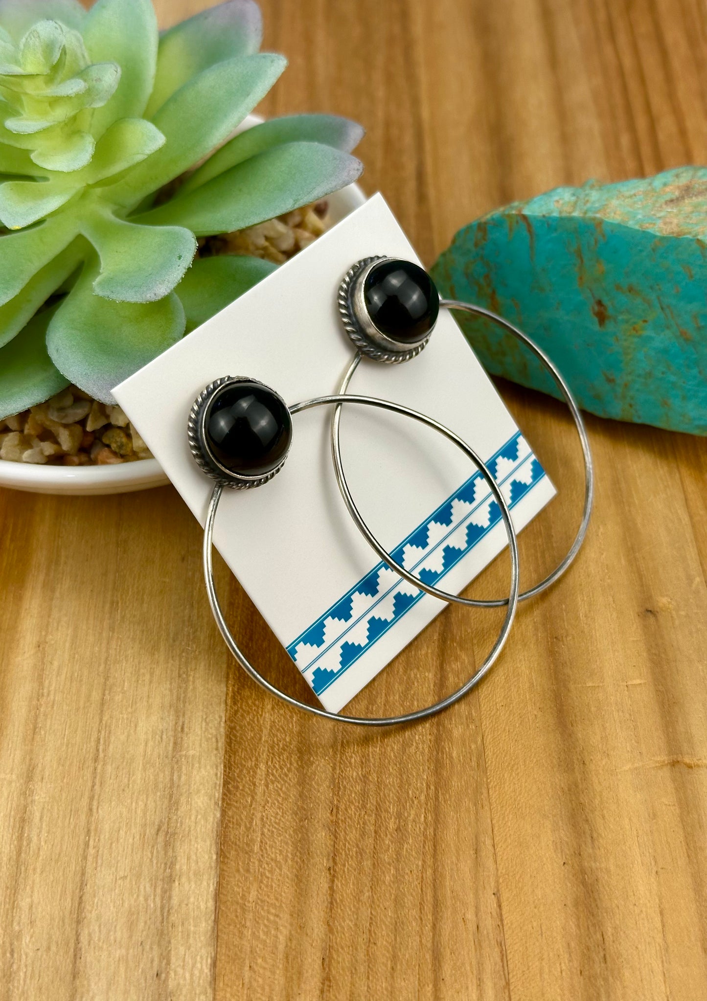 Black Onyx Sterling Hoop Earrings