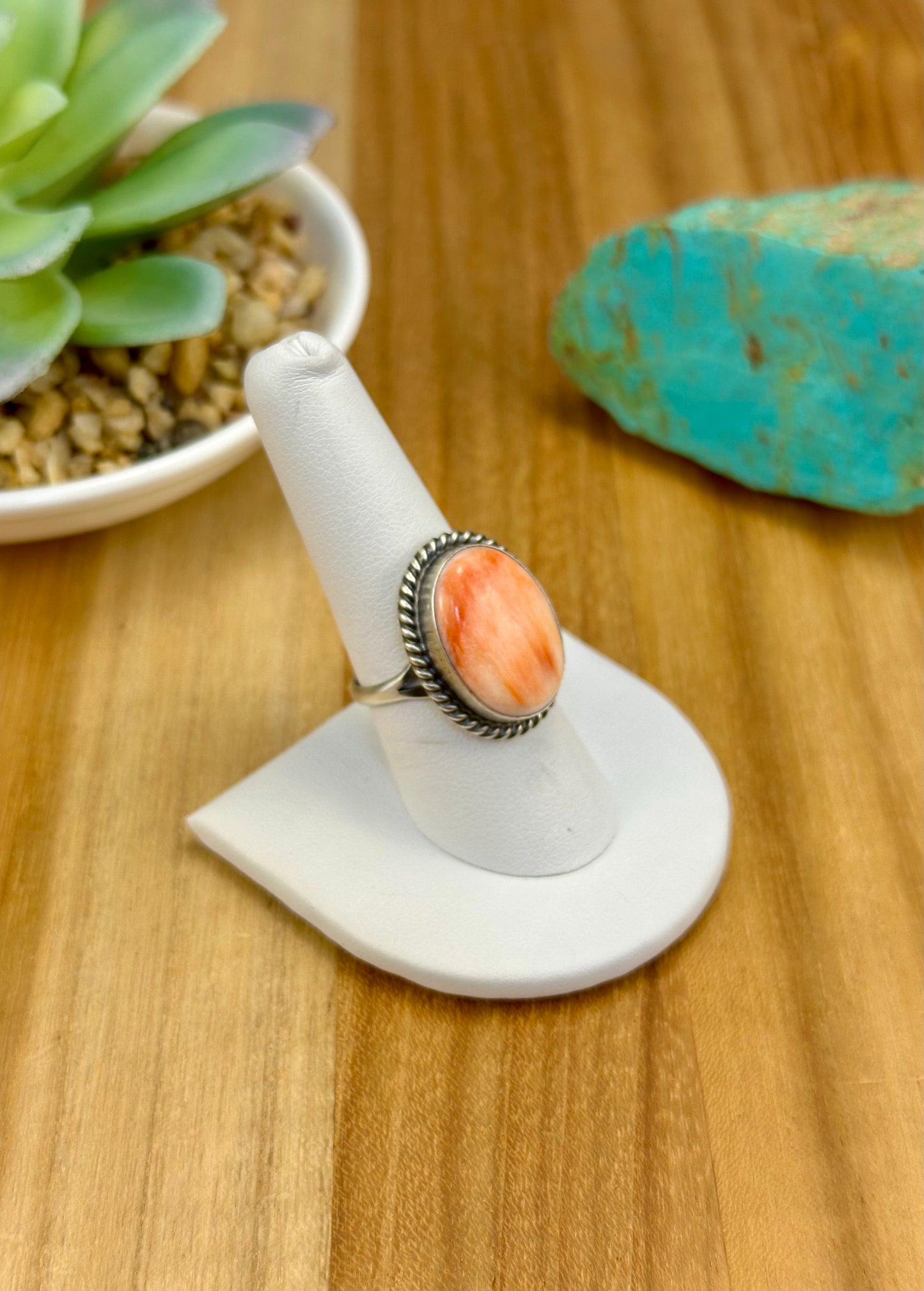 Red Spiny Single Stone Oval Ring
