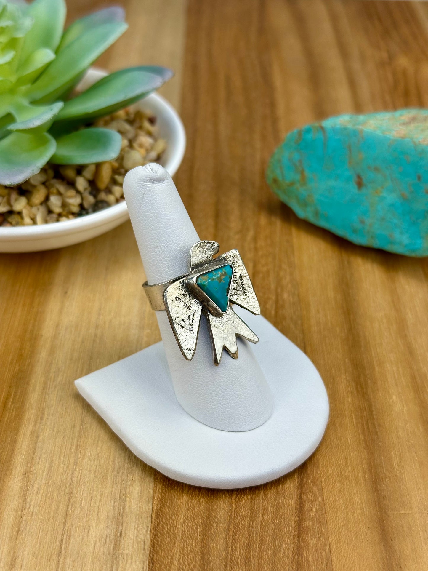 Kingman Turquoise Thunderbird Sterling Ring